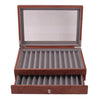 Large Capacity 2 Layer 23 Slots Wood Pen Storage Box & Lid Window Rosewood