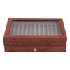 Large Capacity 2 Layer 23 Slots Wood Pen Storage Box & Lid Window Rosewood