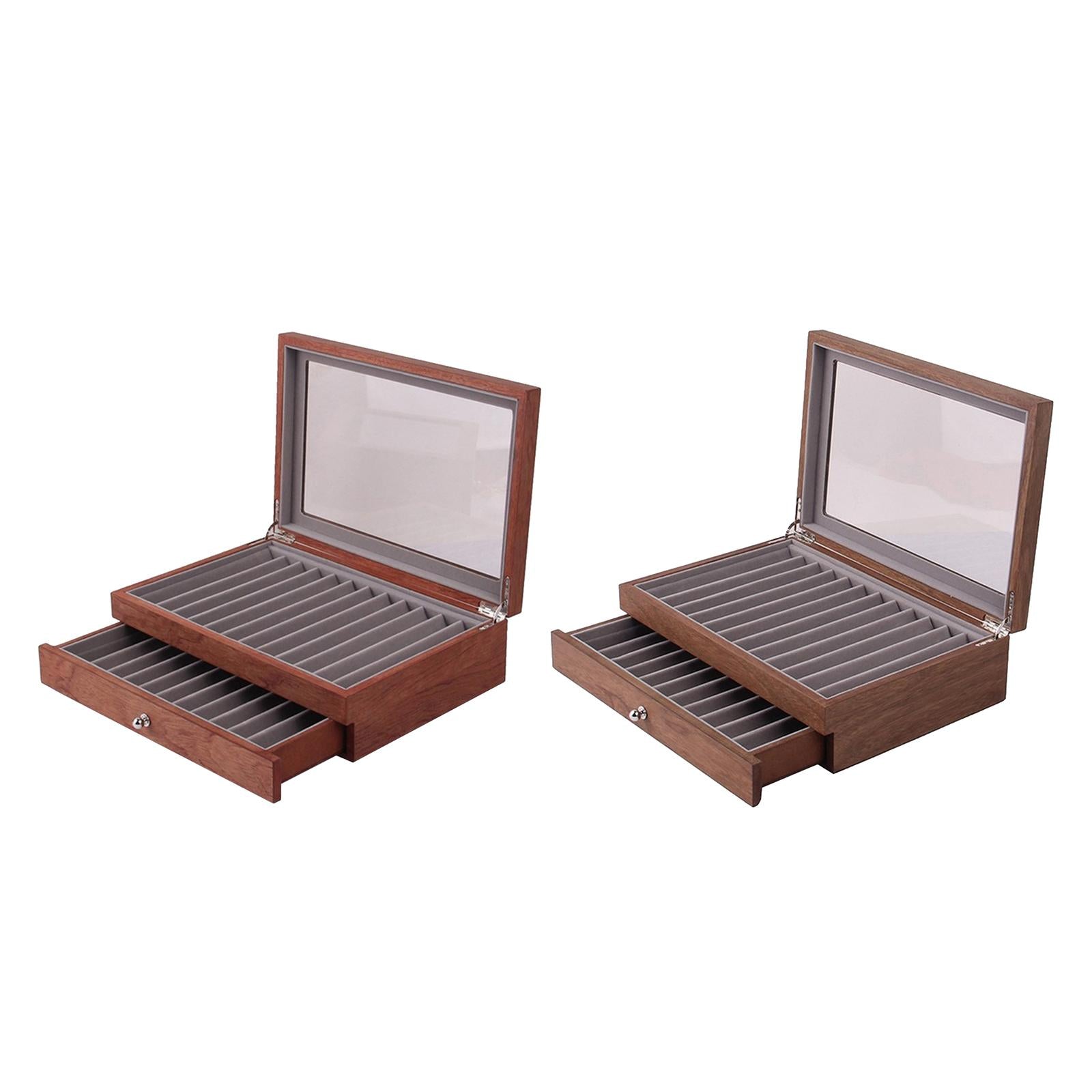 Large Capacity 2 Layer 23 Slots Wood Pen Storage Box & Lid Window Rosewood