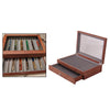 Large Capacity 2 Layer 23 Slots Wood Pen Storage Box & Lid Window Rosewood