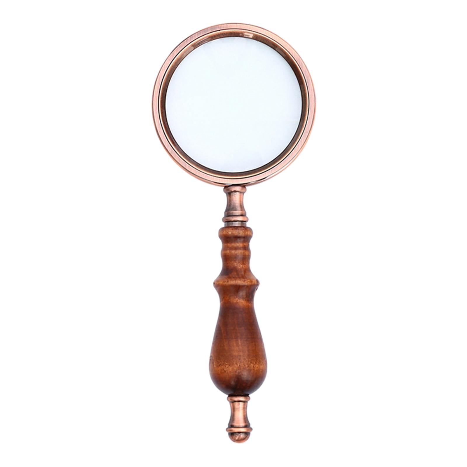 10X Handheld Magnifying Glass Antique Copper Magnifier with Sandawood Handle