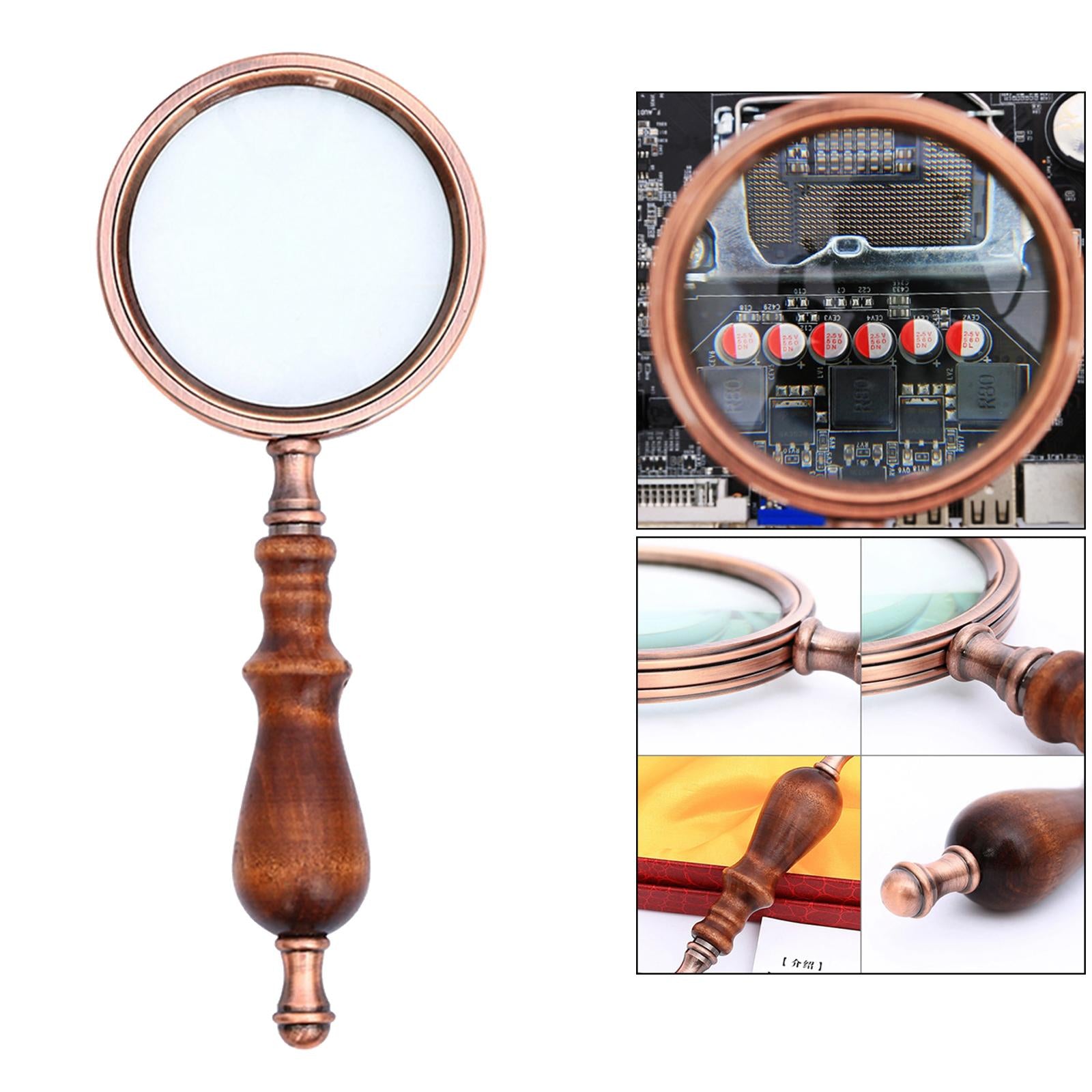 10X Handheld Magnifying Glass Antique Copper Magnifier with Sandawood Handle