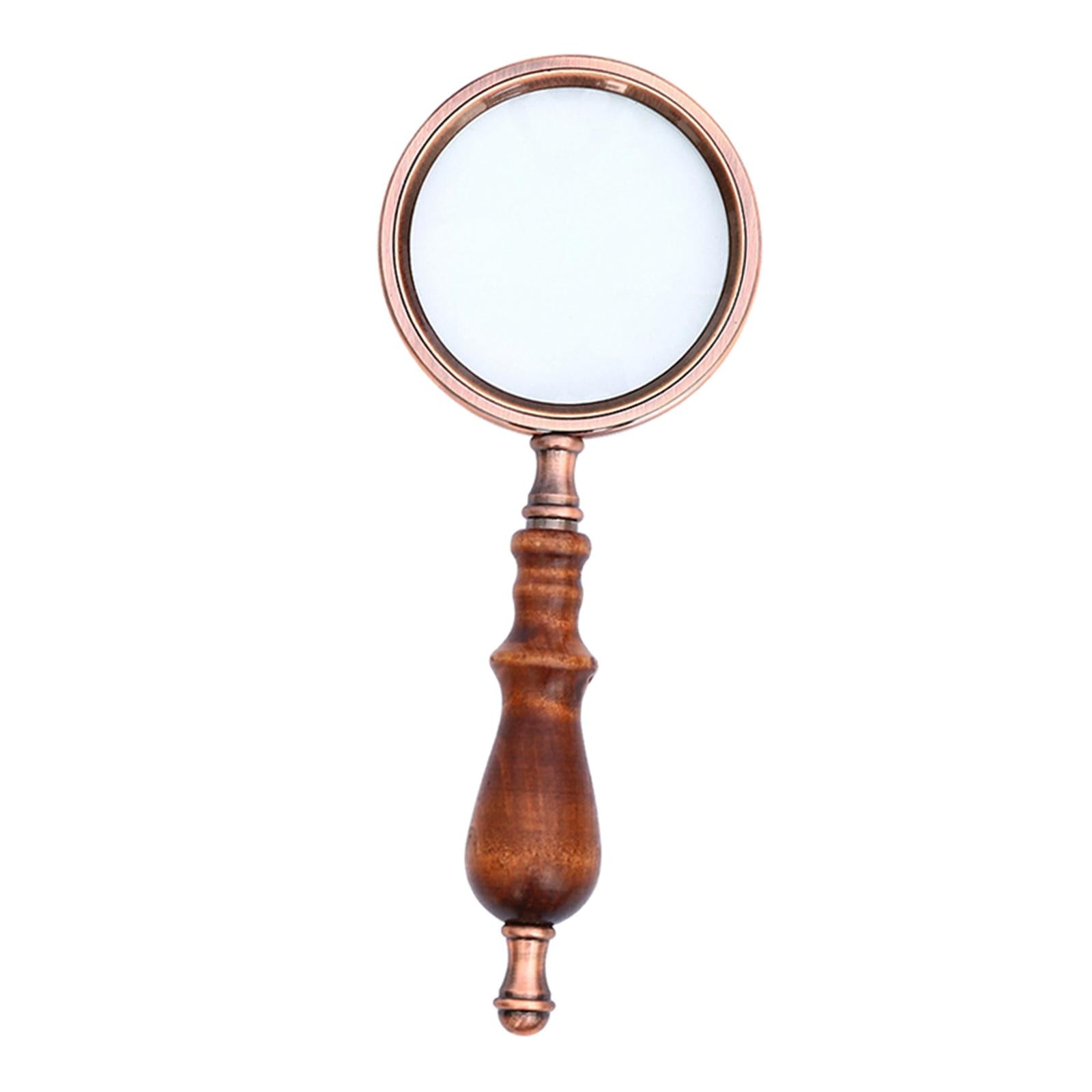 10X Handheld Magnifying Glass Antique Copper Magnifier with Sandawood Handle