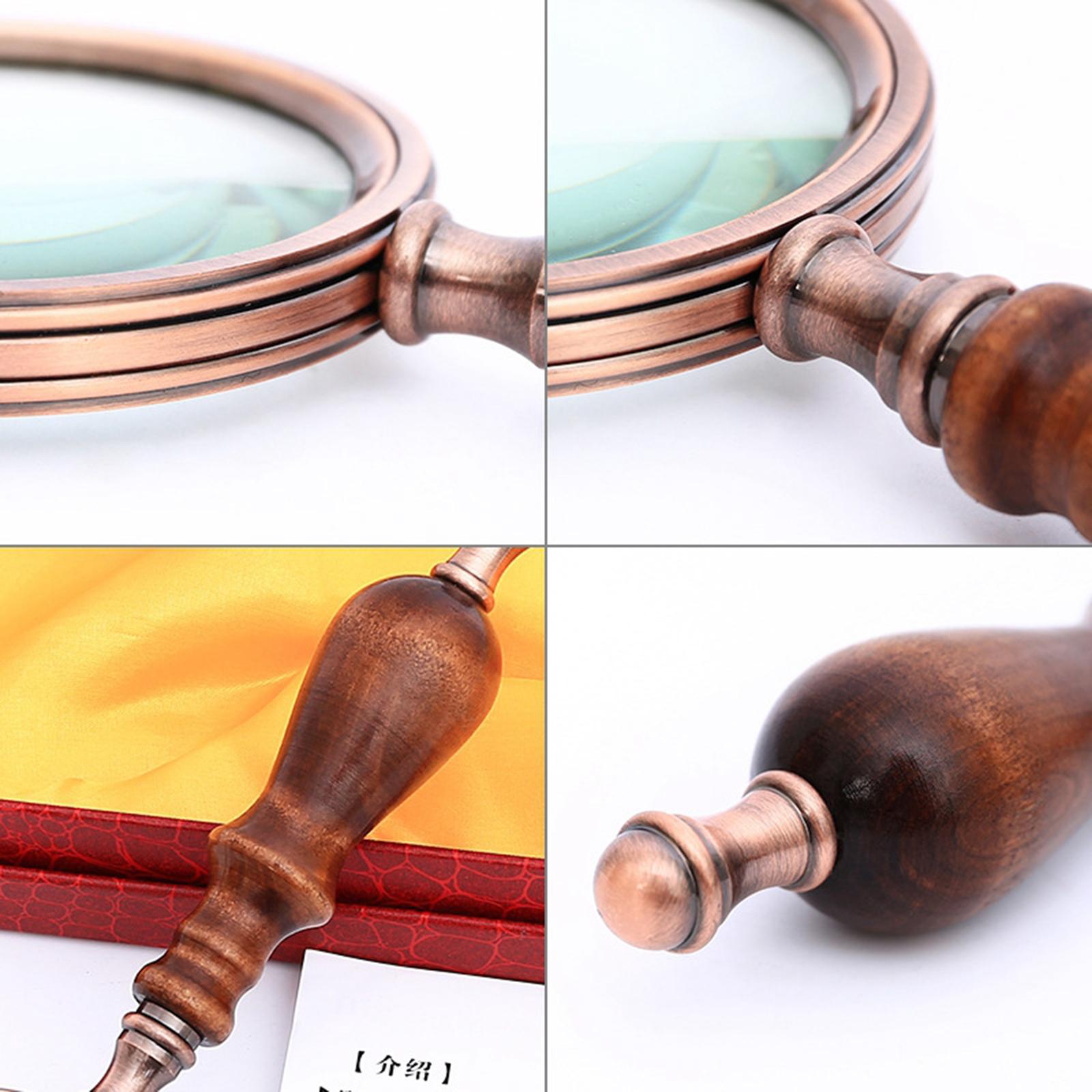 10X Handheld Magnifying Glass Antique Copper Magnifier with Sandawood Handle