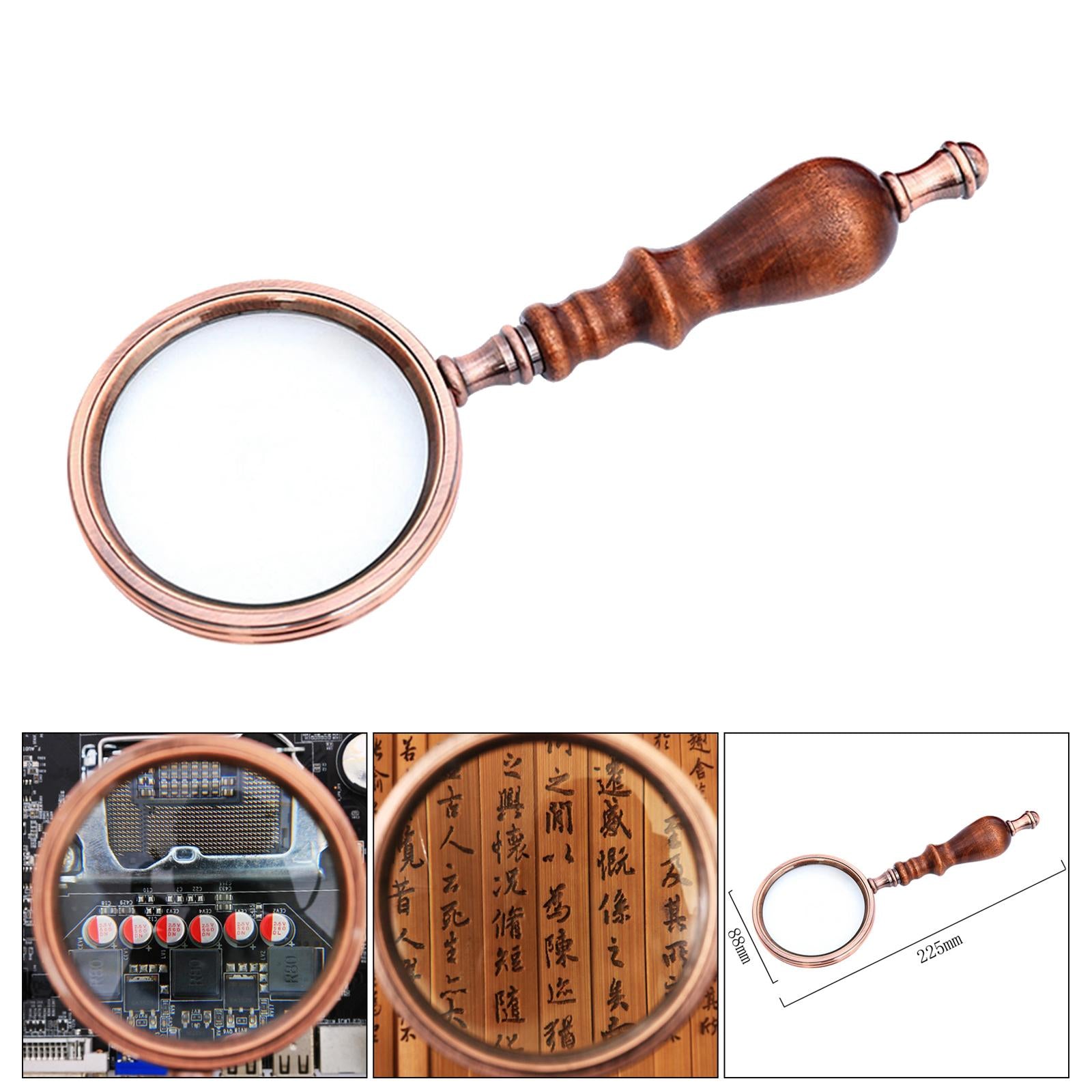 10X Handheld Magnifying Glass Antique Copper Magnifier with Sandawood Handle