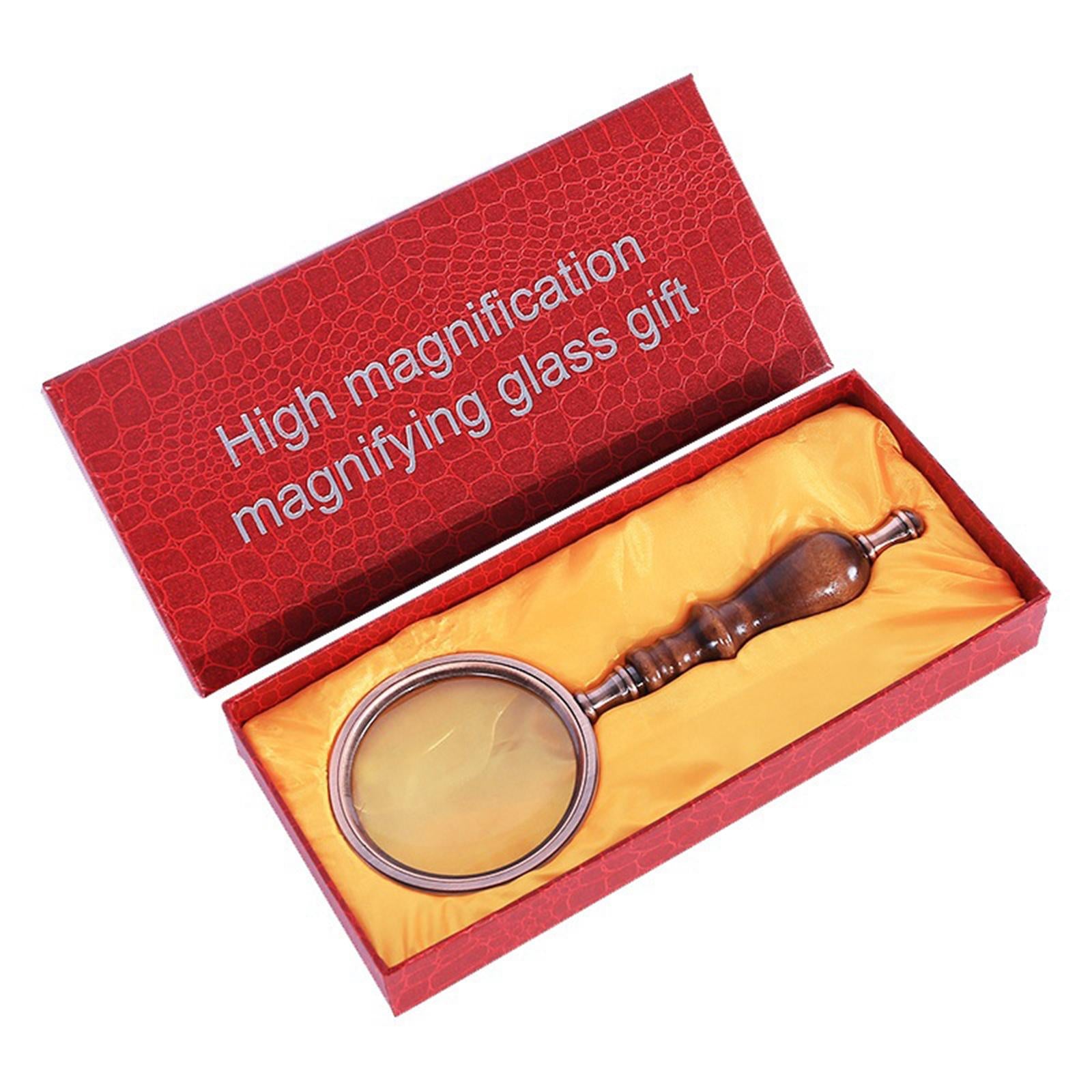 10X Handheld Magnifying Glass Antique Copper Magnifier with Sandawood Handle