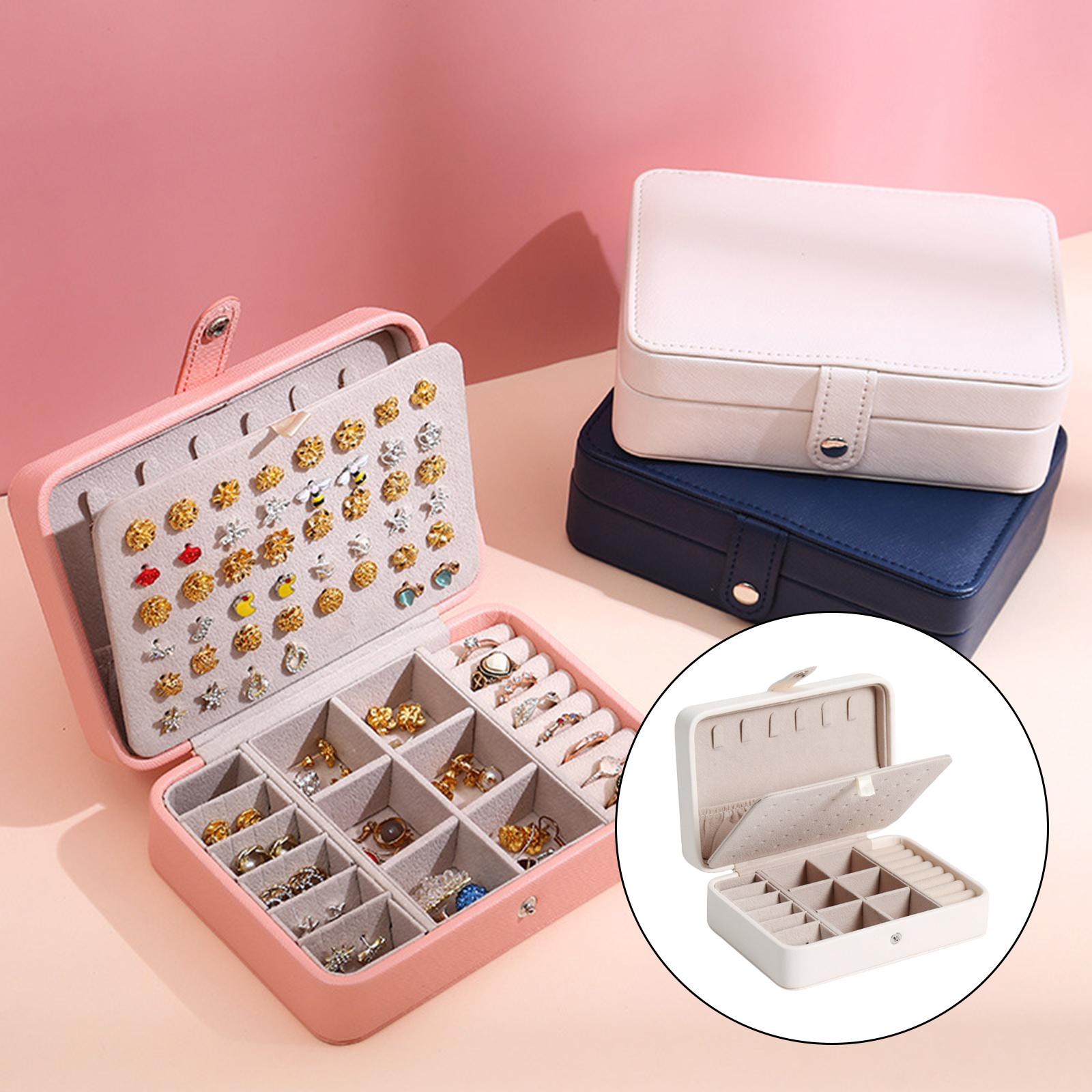 Jewelry Box Leather Double Layer Travel Storage Case Organizer White