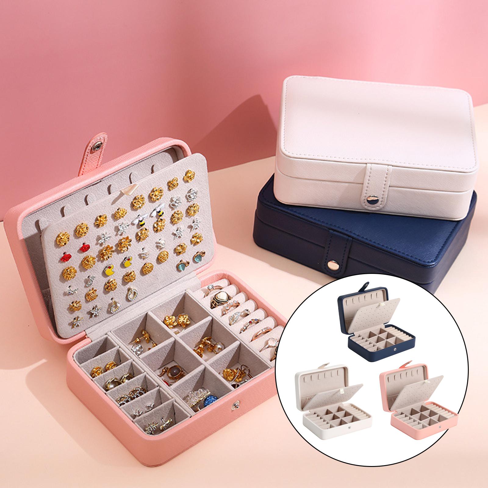 Jewelry Box Leather Double Layer Travel Storage Case Organizer White