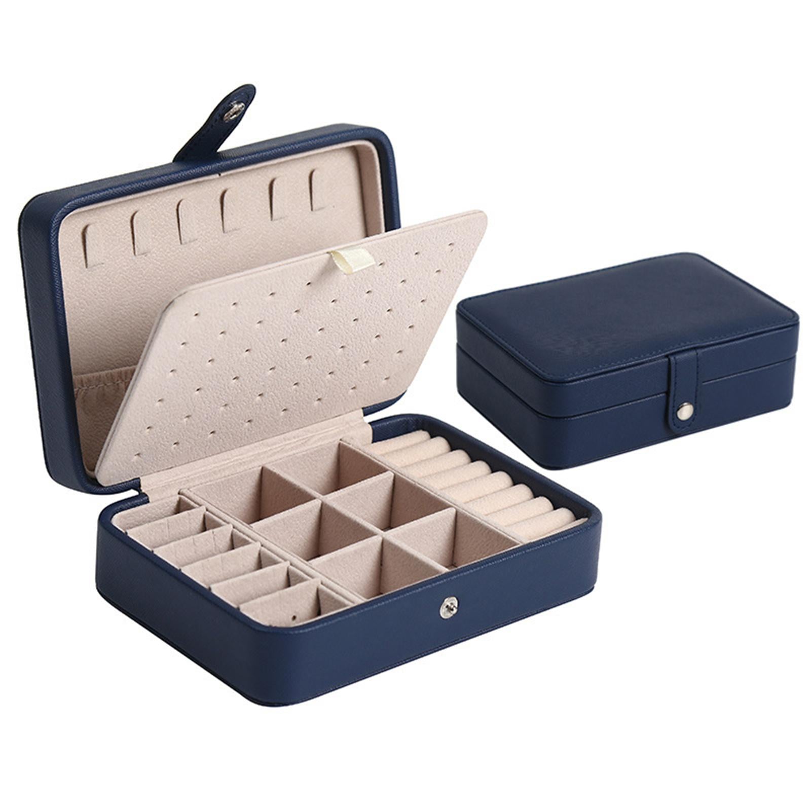 Jewelry Box Leather Double Layer Travel Storage Case Organizer Dark Blue