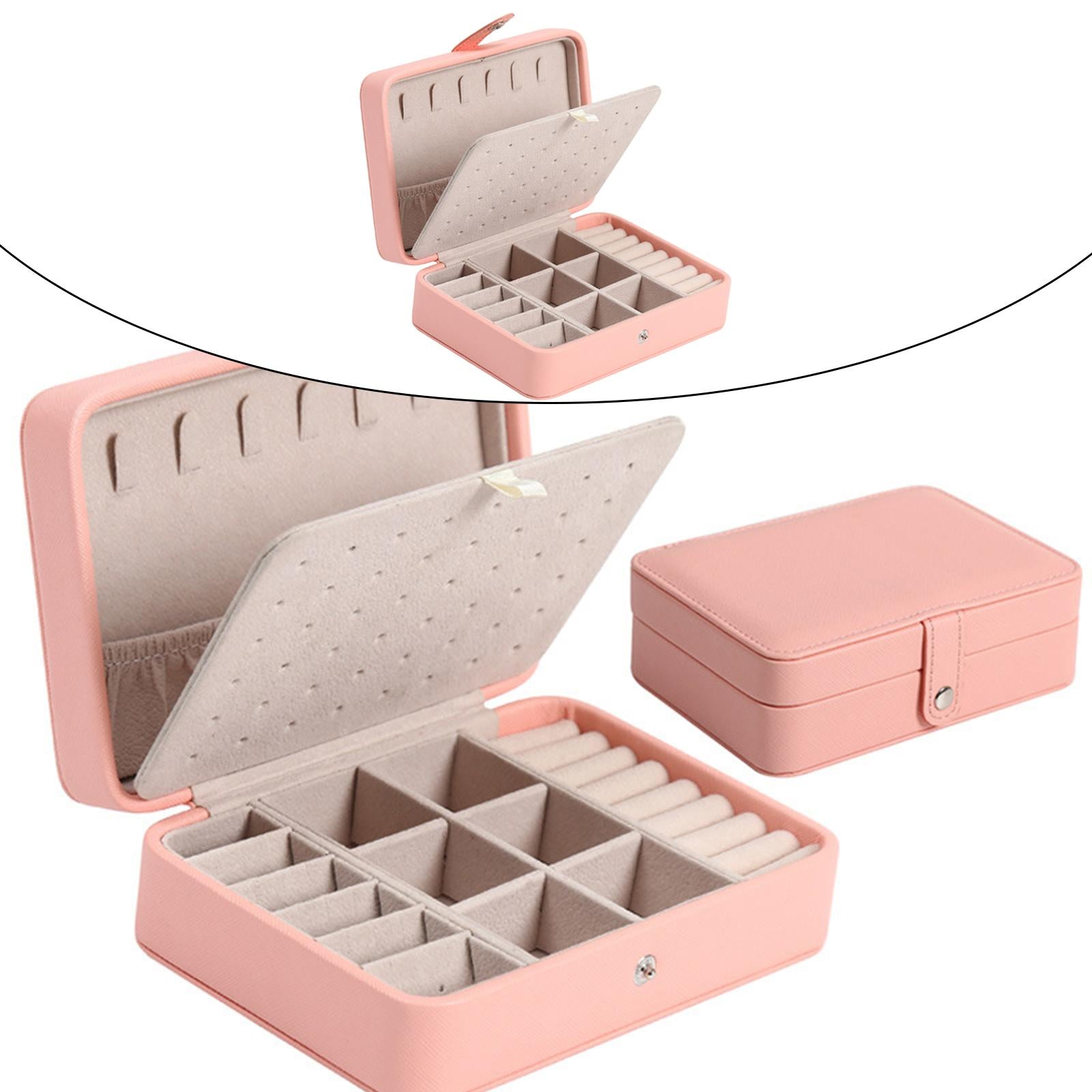 Jewelry Box Leather Double Layer Travel Storage Case Organizer Pink