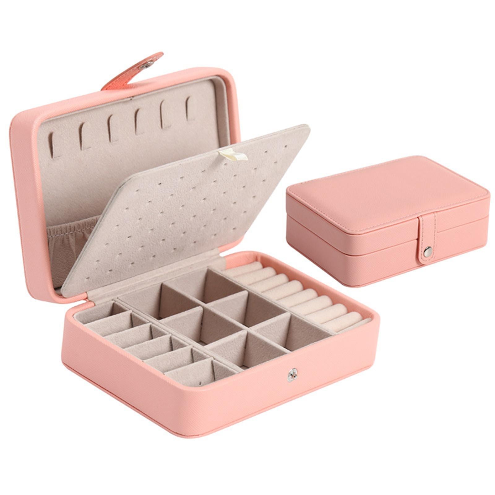 Jewelry Box Leather Double Layer Travel Storage Case Organizer Pink