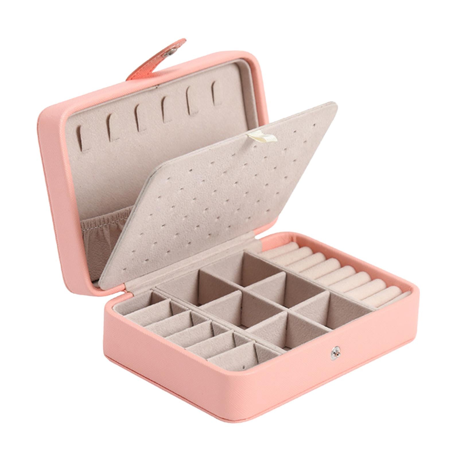 Jewelry Box Leather Double Layer Travel Storage Case Organizer Pink