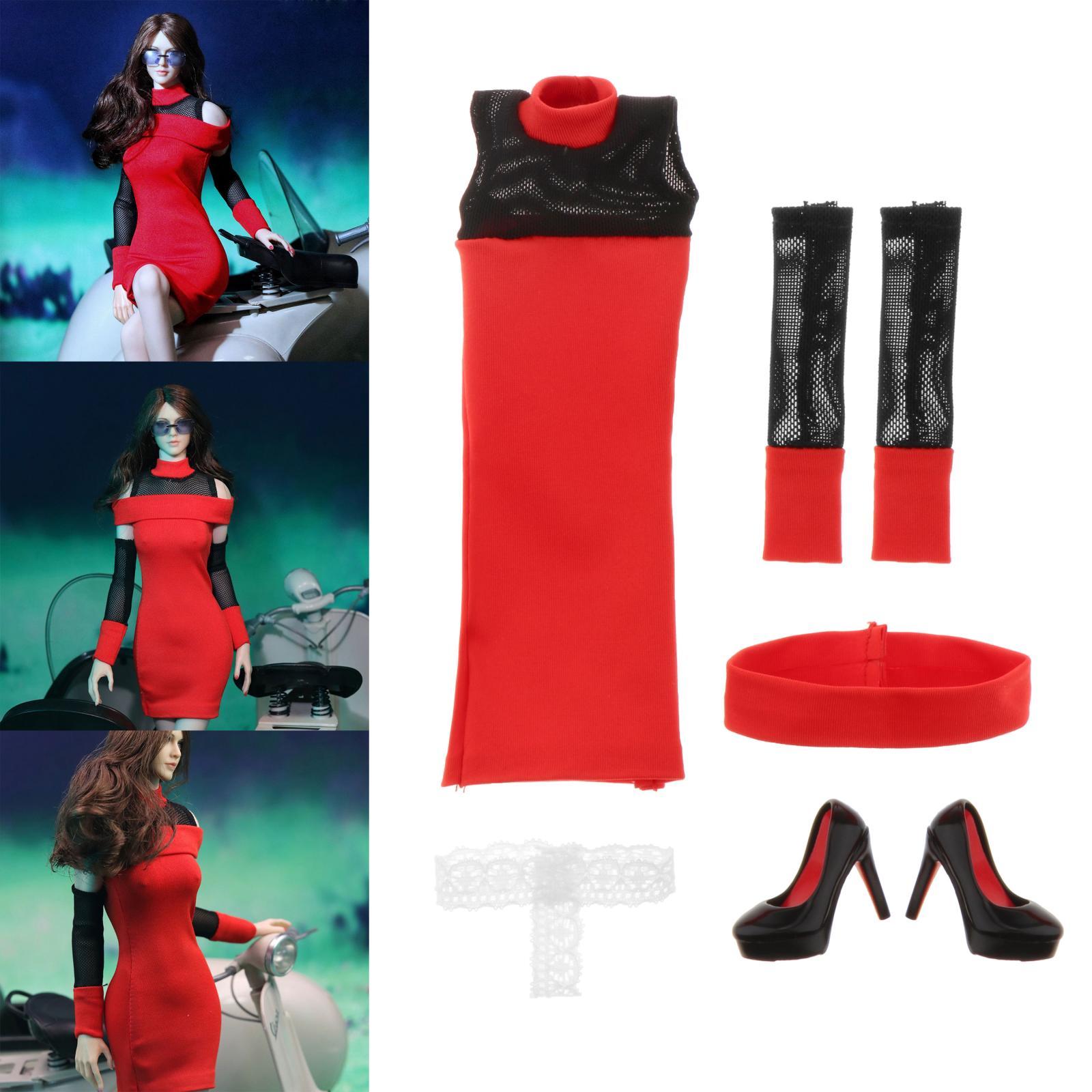 1/6 Female Red Tight Dress High-heeled Shoes for 12"    Figure Body