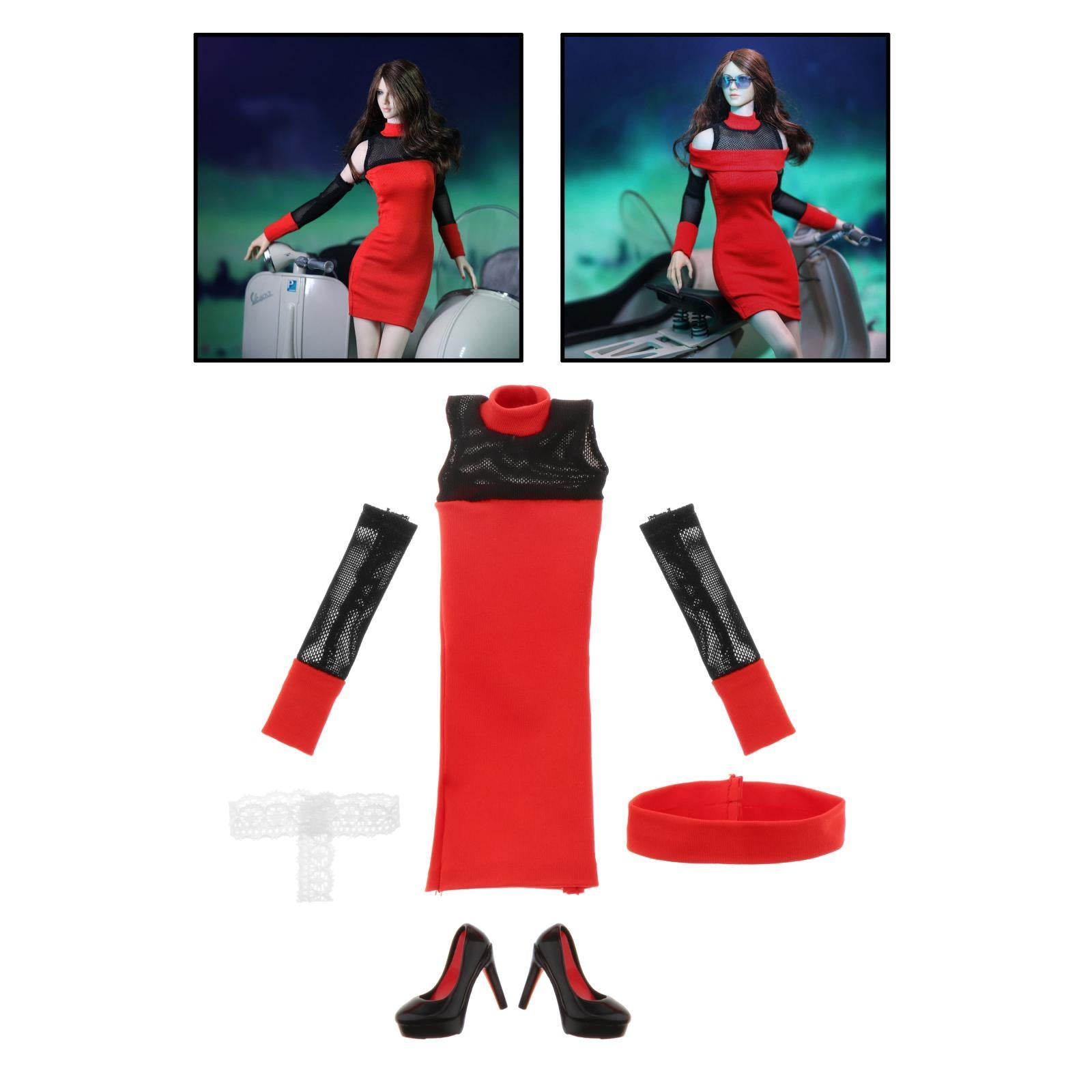 1/6 Female Red Tight Dress High-heeled Shoes for 12"    Figure Body