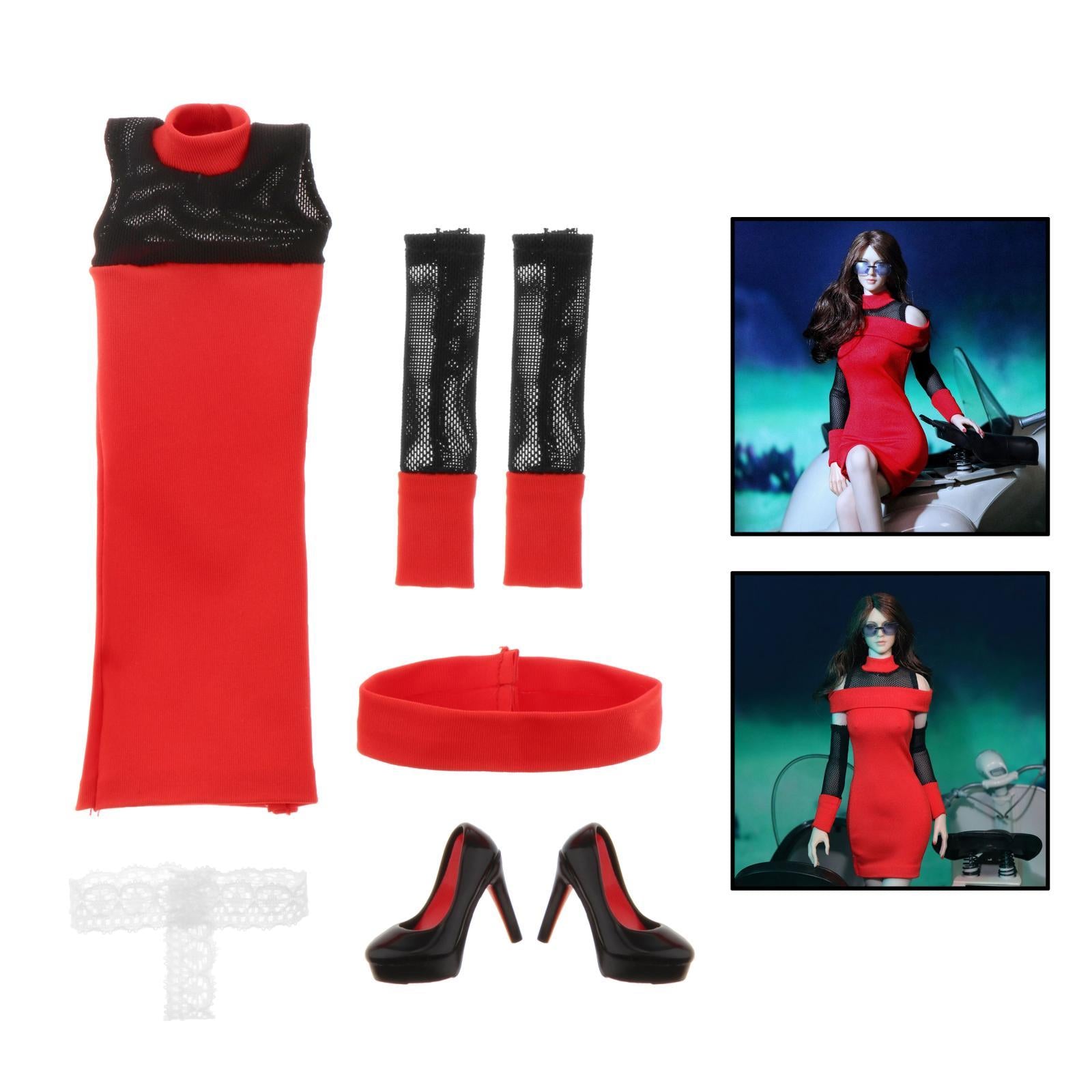 1/6 Female Red Tight Dress High-heeled Shoes for 12"    Figure Body