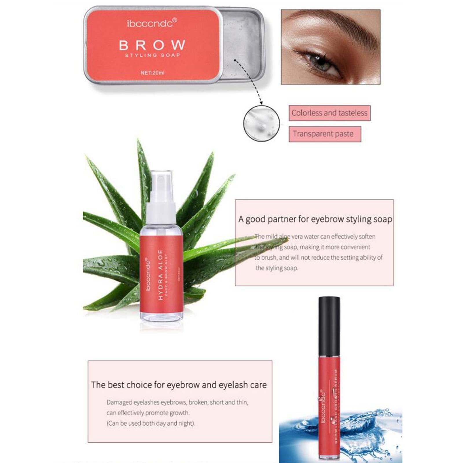 Eyebrow Shaping Brow Soap Kit Growth Serum Brush Aloe Vera Water  White bag