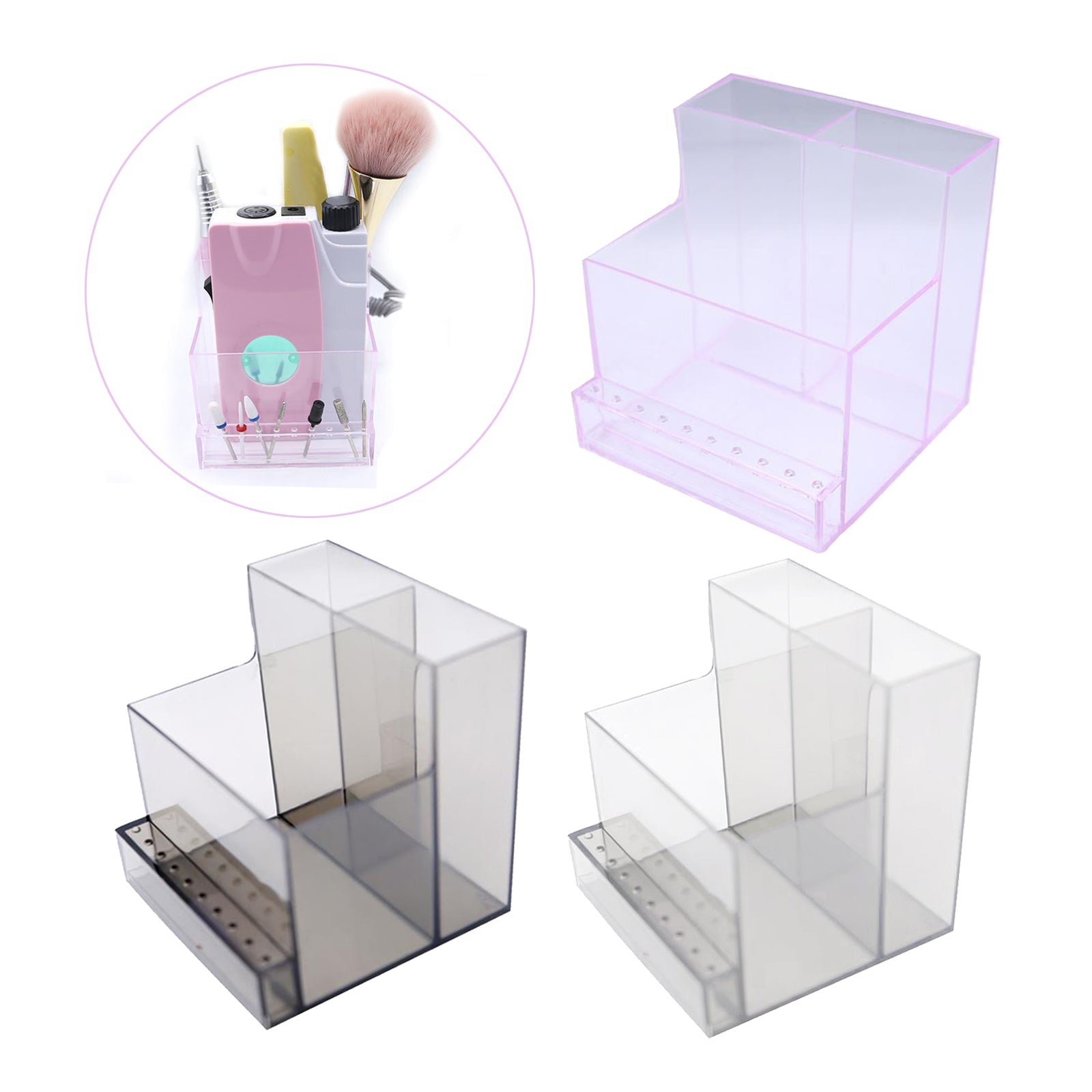 10 Holes Nail Drill Bits Holder Stand Tools Container Transparent black