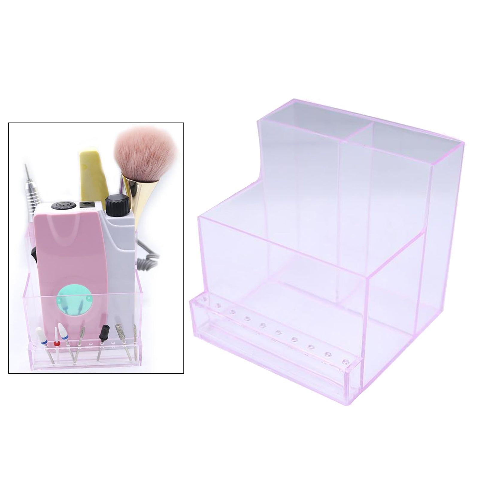 10 Holes Nail Drill Bits Holder Stand Tools Container Transparent pink