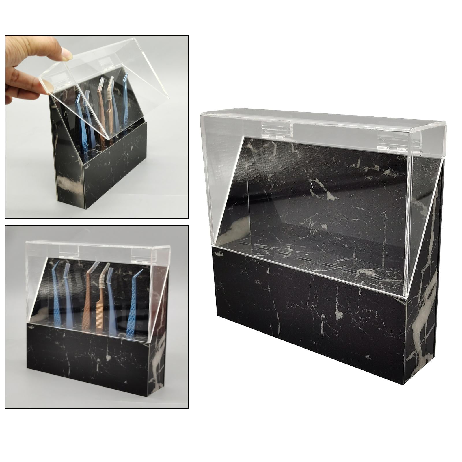 Eyelash Extension Storage Box Tweezers Organizer Case Stand Holder Black