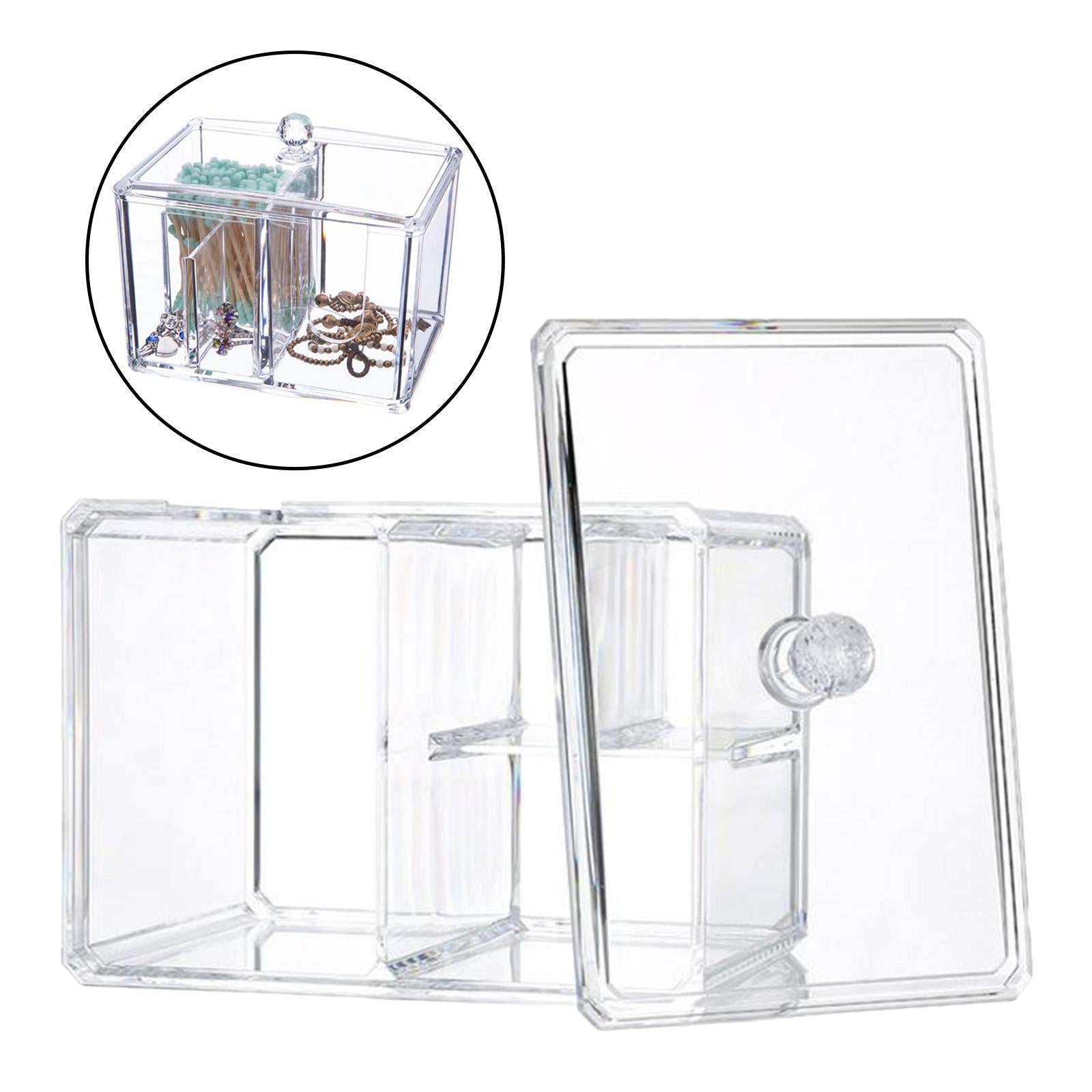 Makeup 4-Grid Cotton Pads Swab Holder Dispenser Box Organizer with Lid