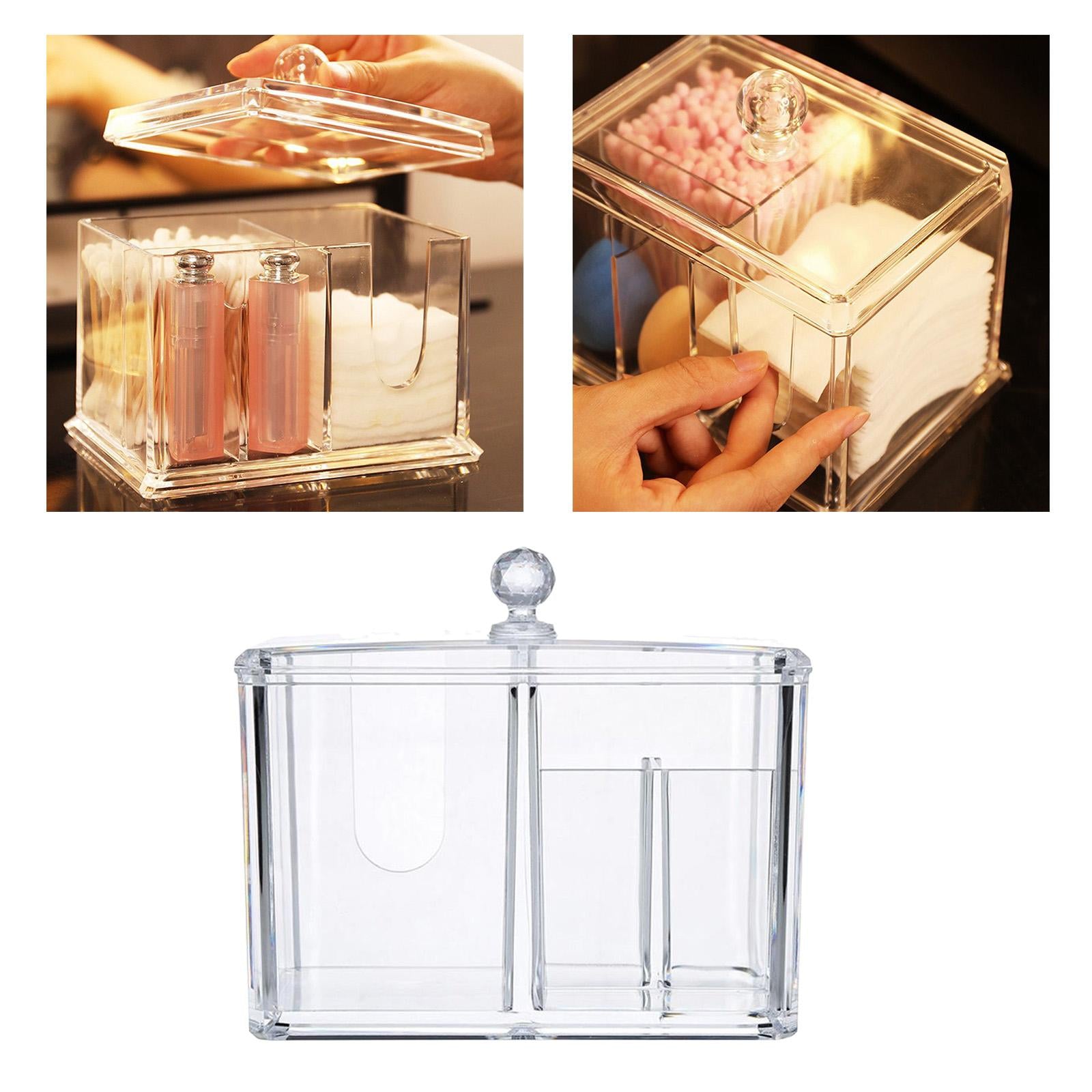 Makeup 4-Grid Cotton Pads Swab Holder Dispenser Box Organizer with Lid