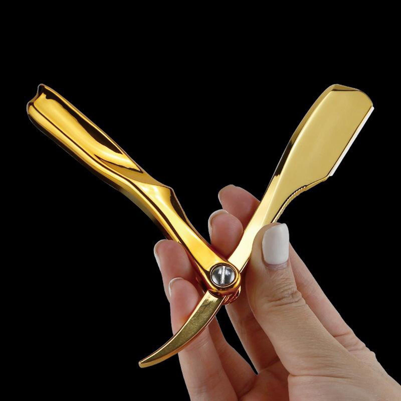 Men Barber Straight Razor Holder for Moustache Easy to Use Golden