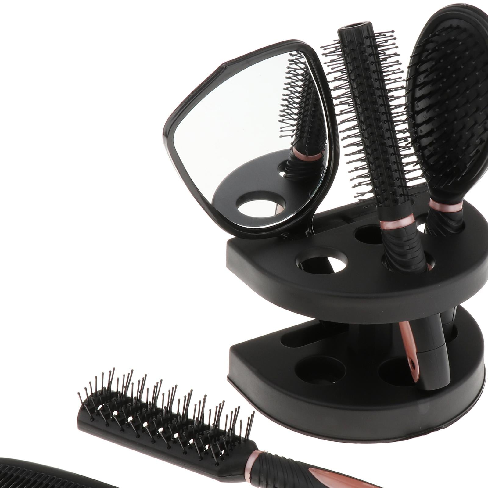 New 5x Professional Salon Hair Brush Comb Set Mirror & Stand Holder Pack