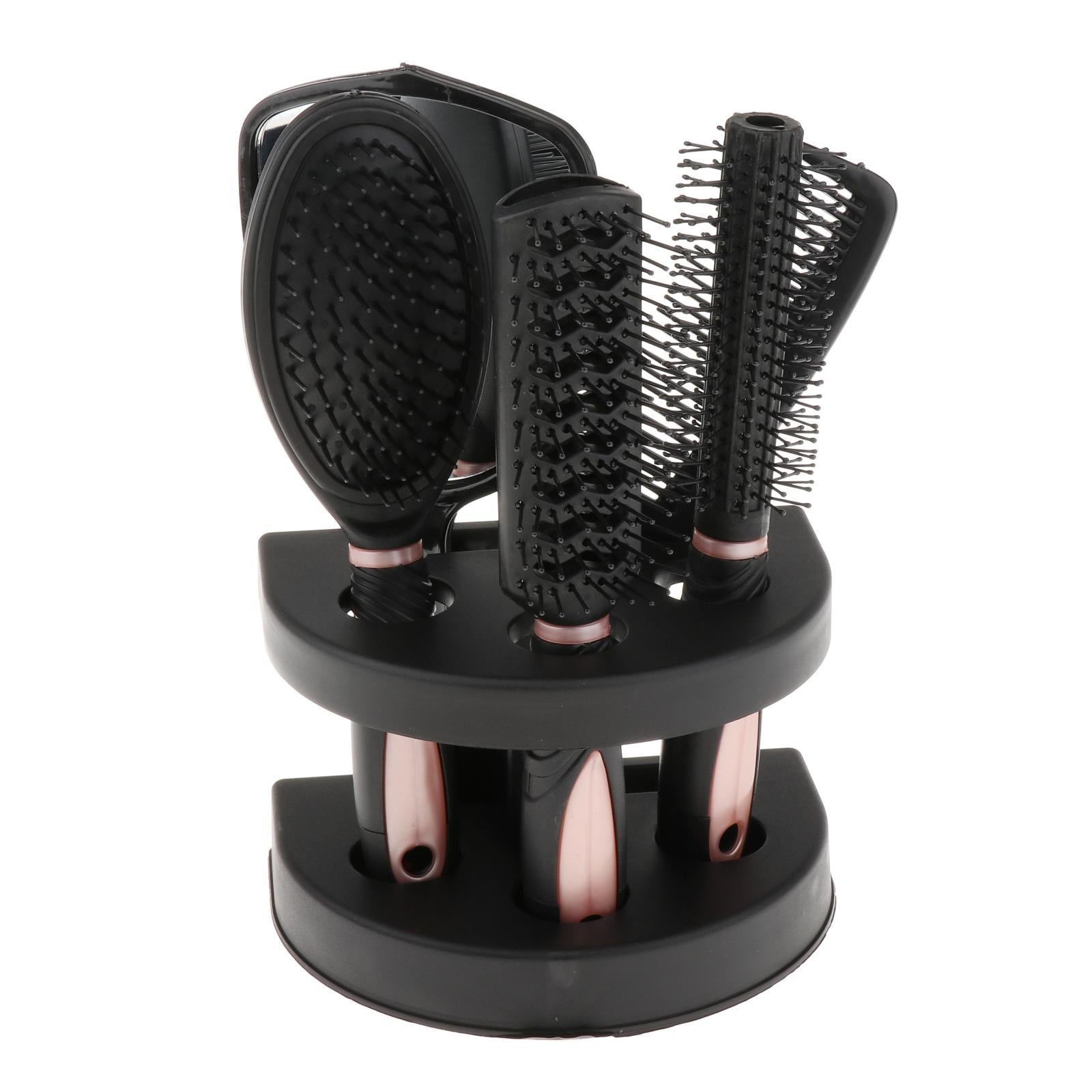 New 5x Professional Salon Hair Brush Comb Set Mirror & Stand Holder Pack