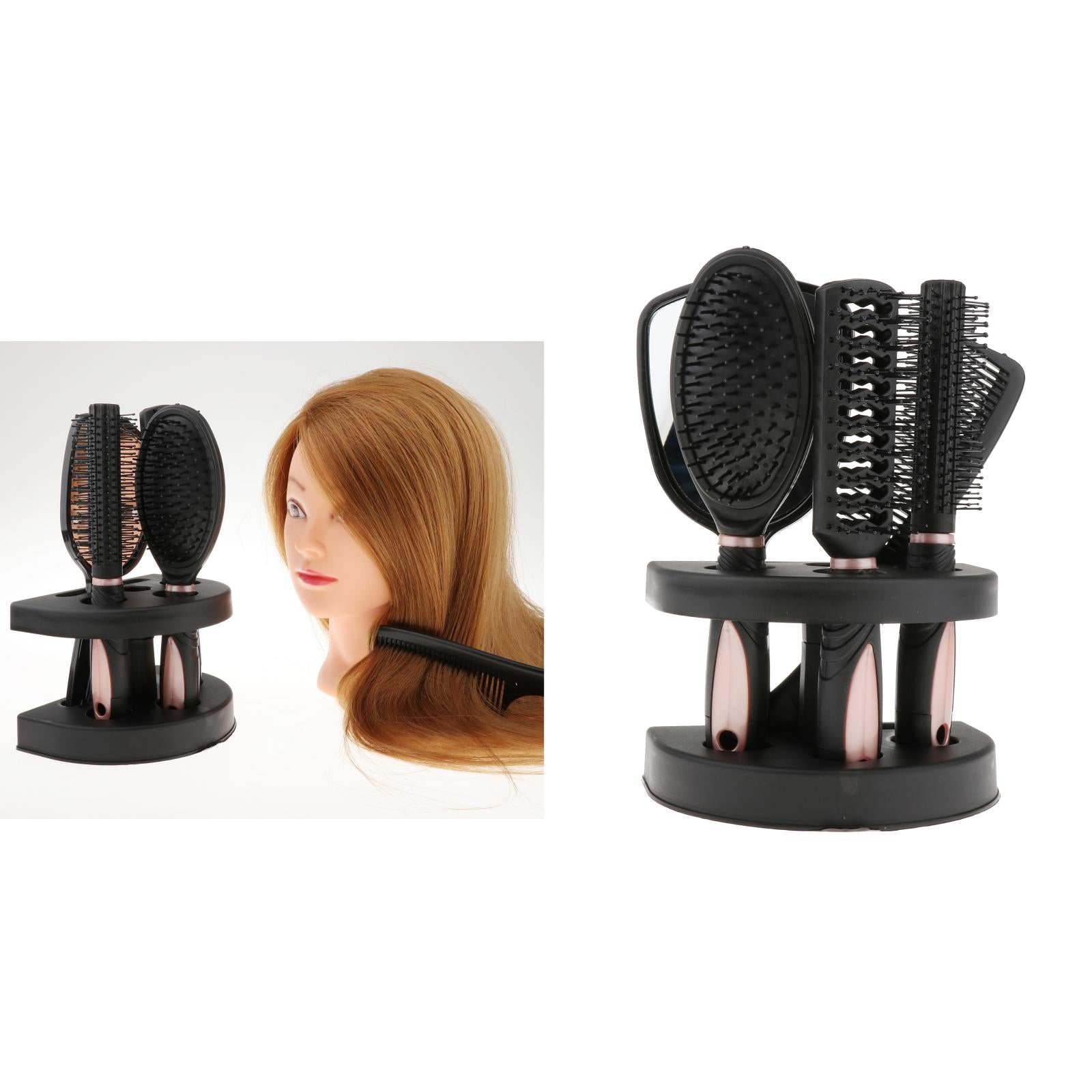 New 5x Professional Salon Hair Brush Comb Set Mirror & Stand Holder Pack