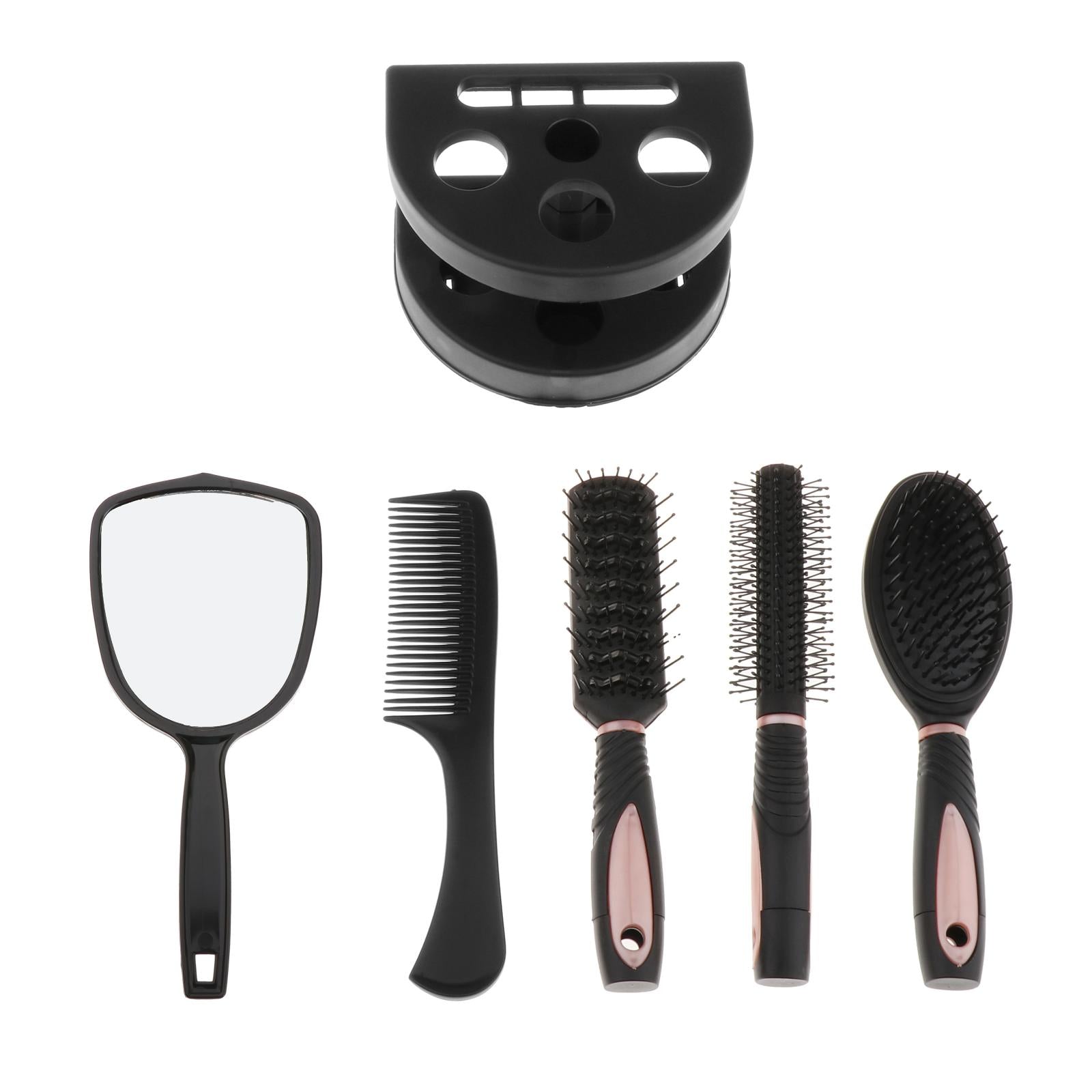 New 5x Professional Salon Hair Brush Comb Set Mirror & Stand Holder Pack