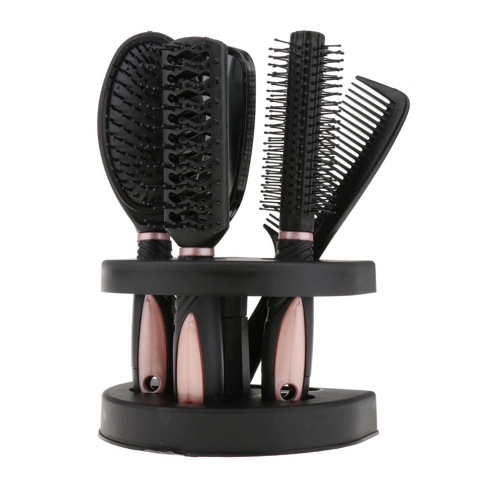 New 5x Professional Salon Hair Brush Comb Set Mirror & Stand Holder Pack