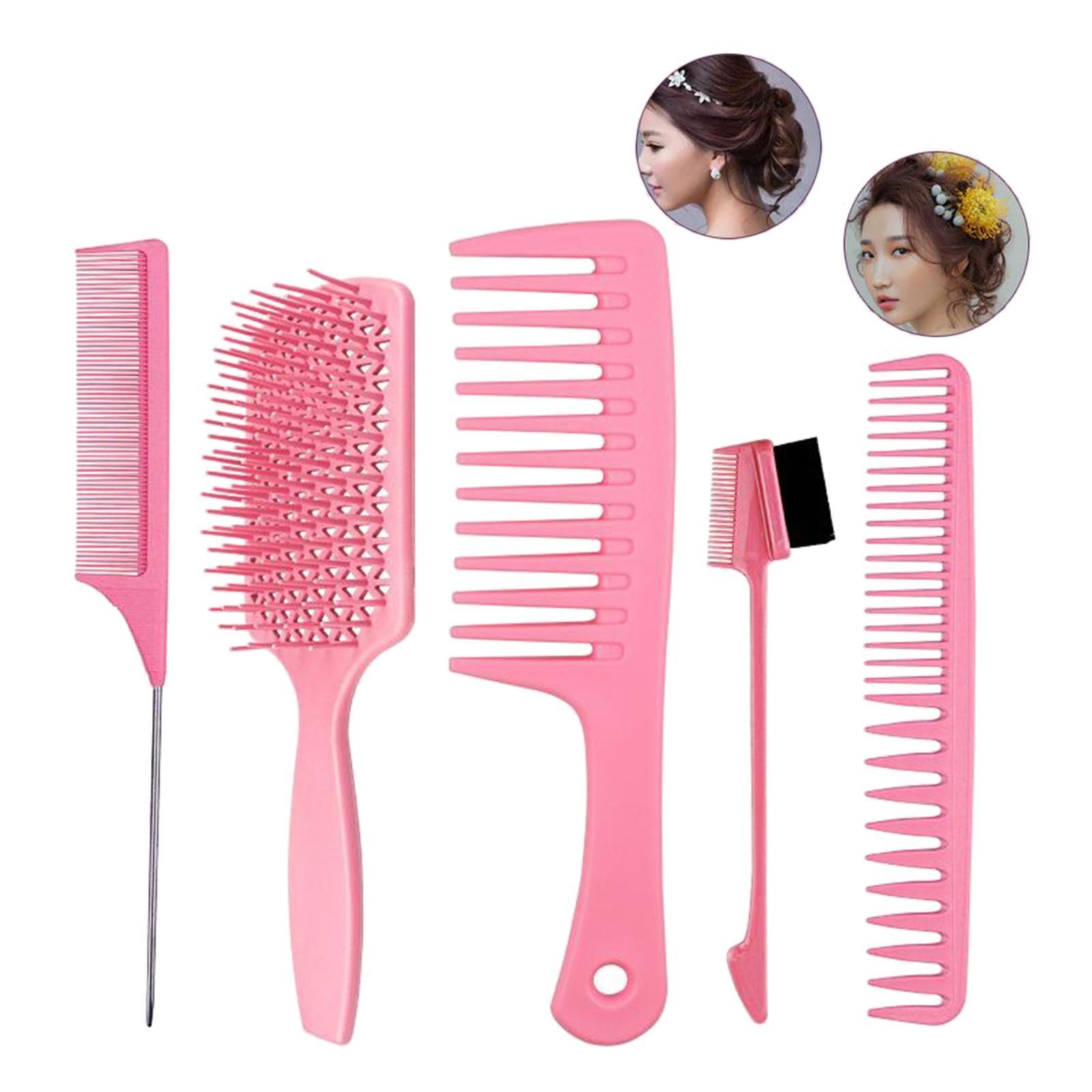 1Set Salon Hair Styling Plastic Barbers Brush Combs Set Pink