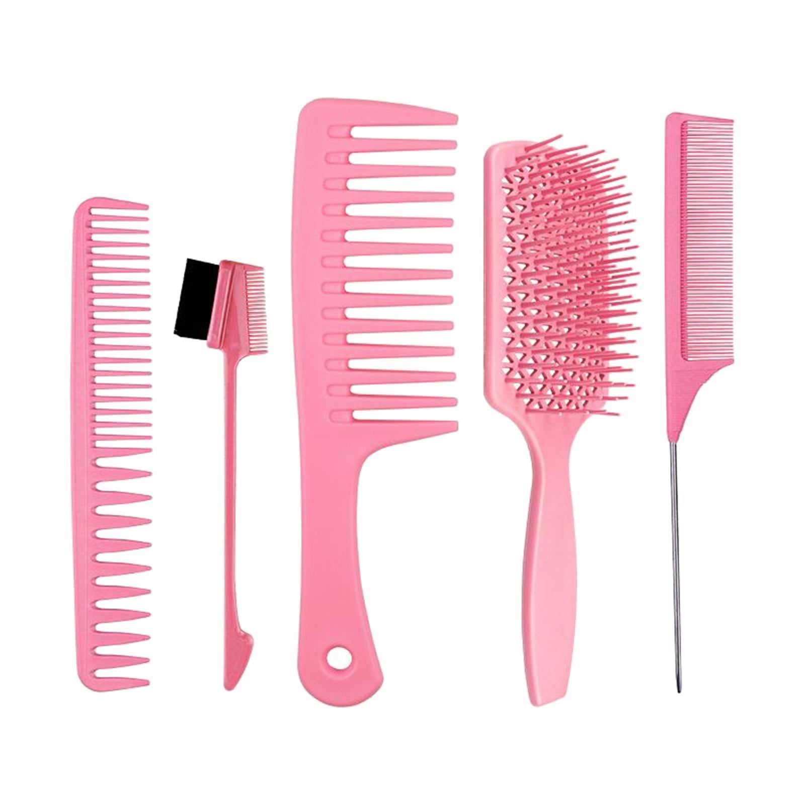 1Set Salon Hair Styling Plastic Barbers Brush Combs Set Pink