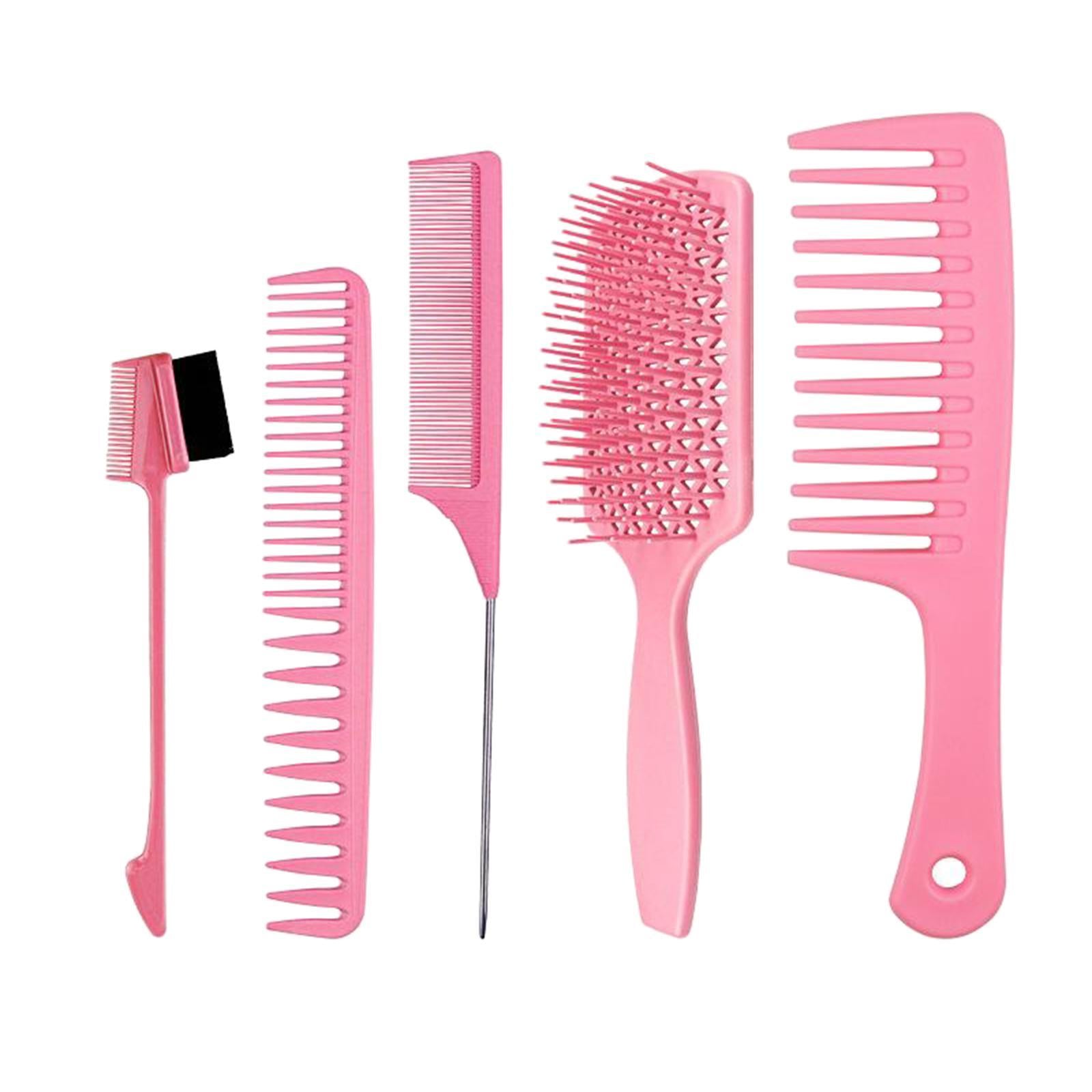1Set Salon Hair Styling Plastic Barbers Brush Combs Set Pink