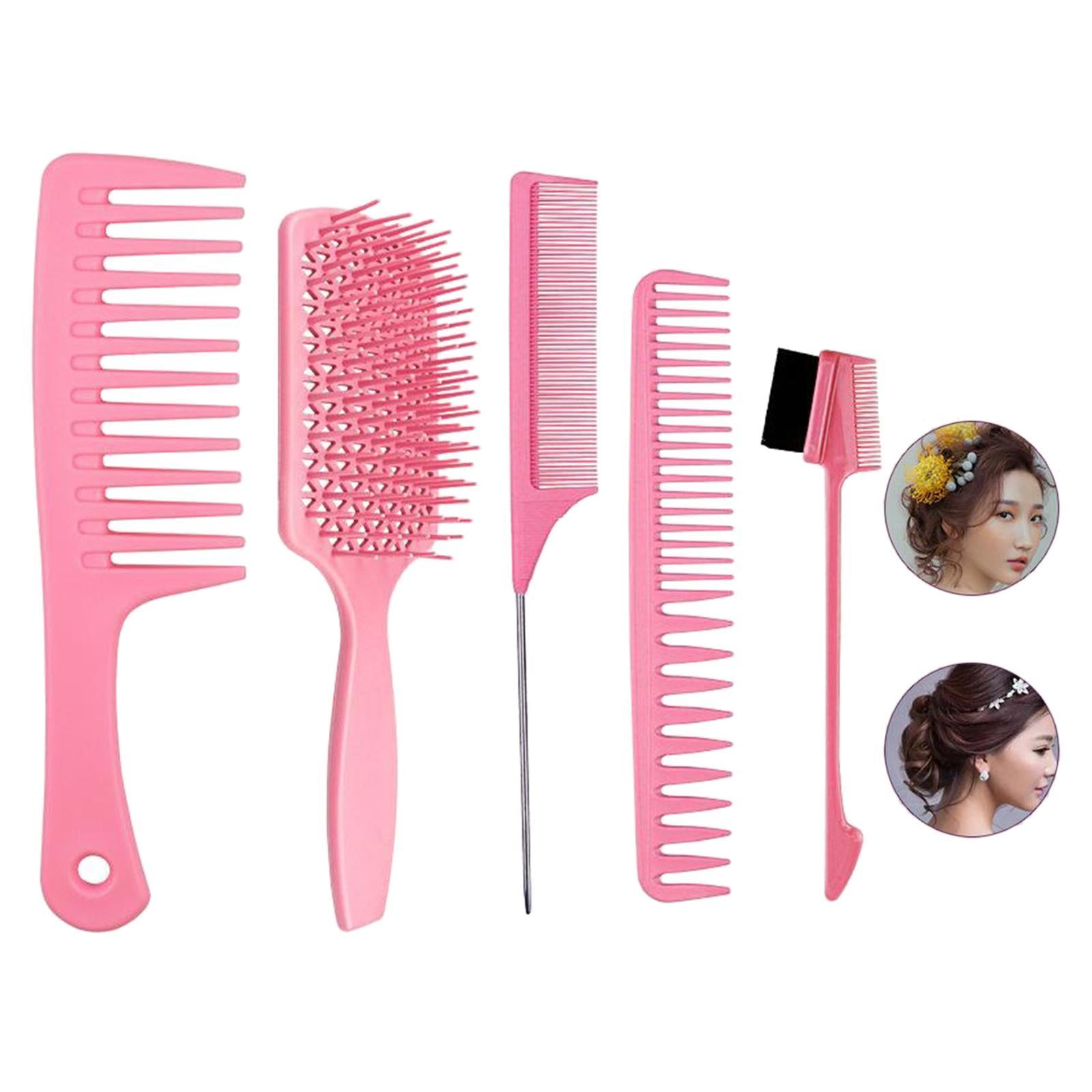 1Set Salon Hair Styling Plastic Barbers Brush Combs Set Pink