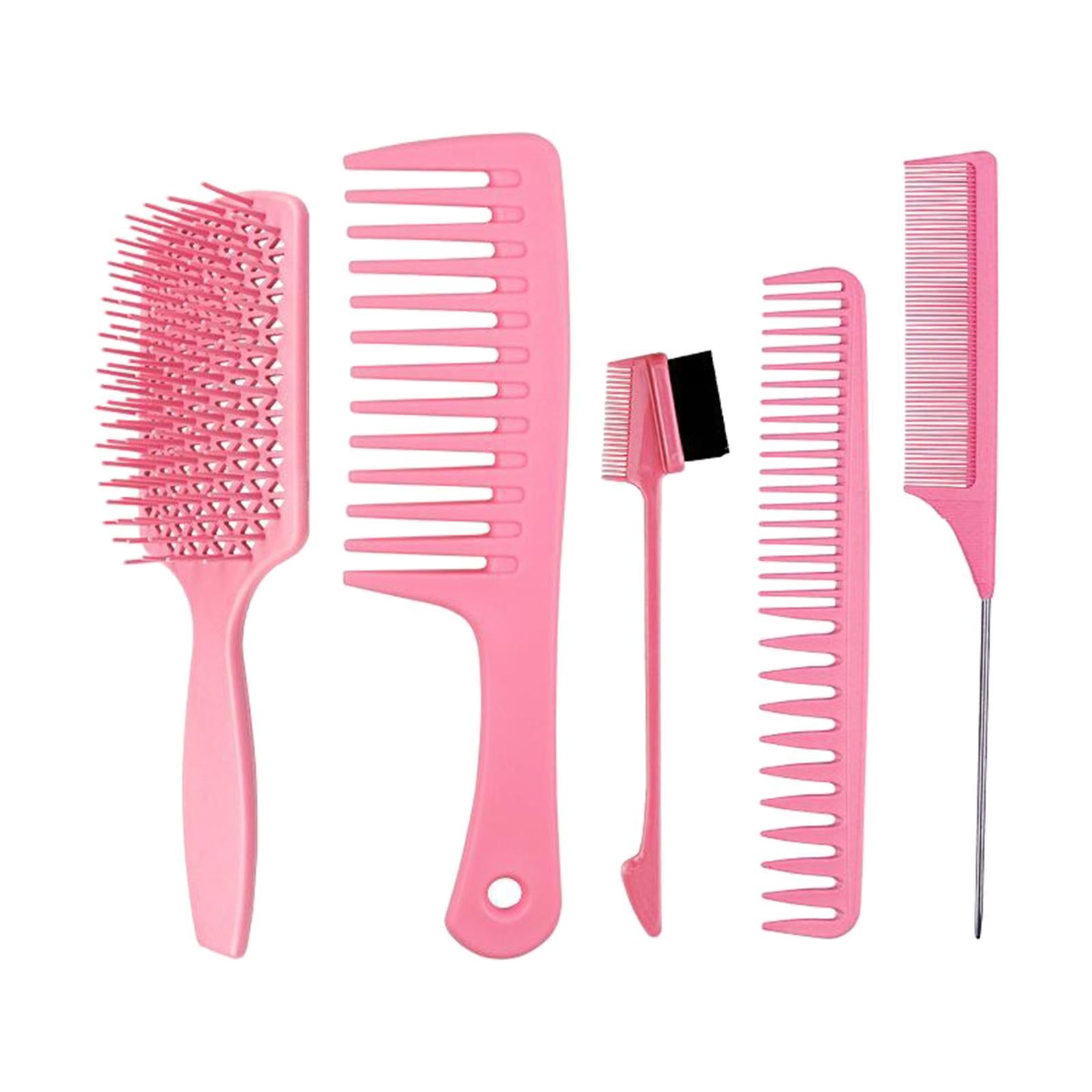 1Set Salon Hair Styling Plastic Barbers Brush Combs Set Pink