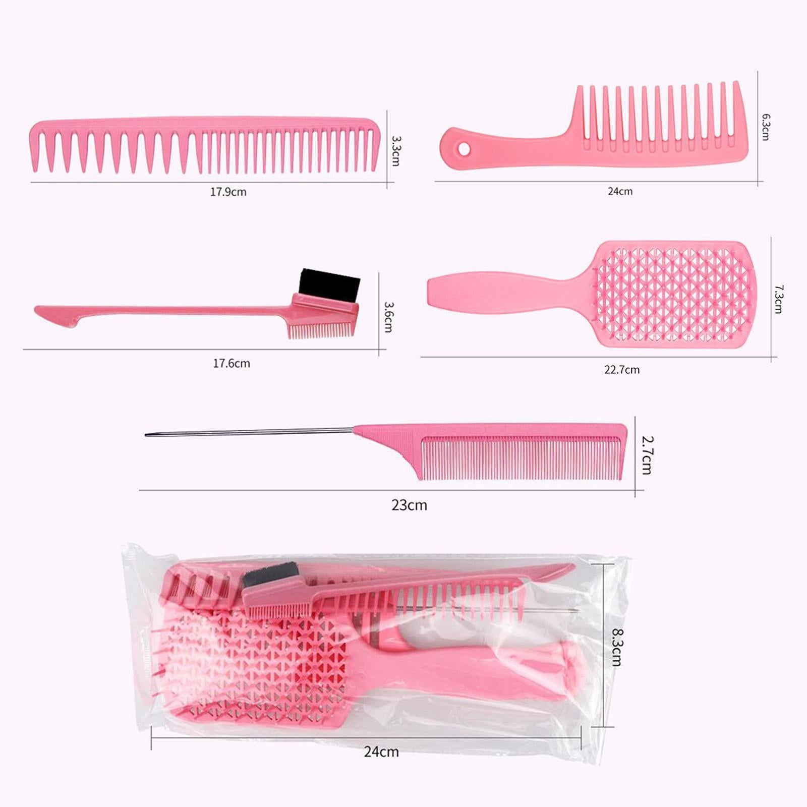 1Set Salon Hair Styling Plastic Barbers Brush Combs Set Pink