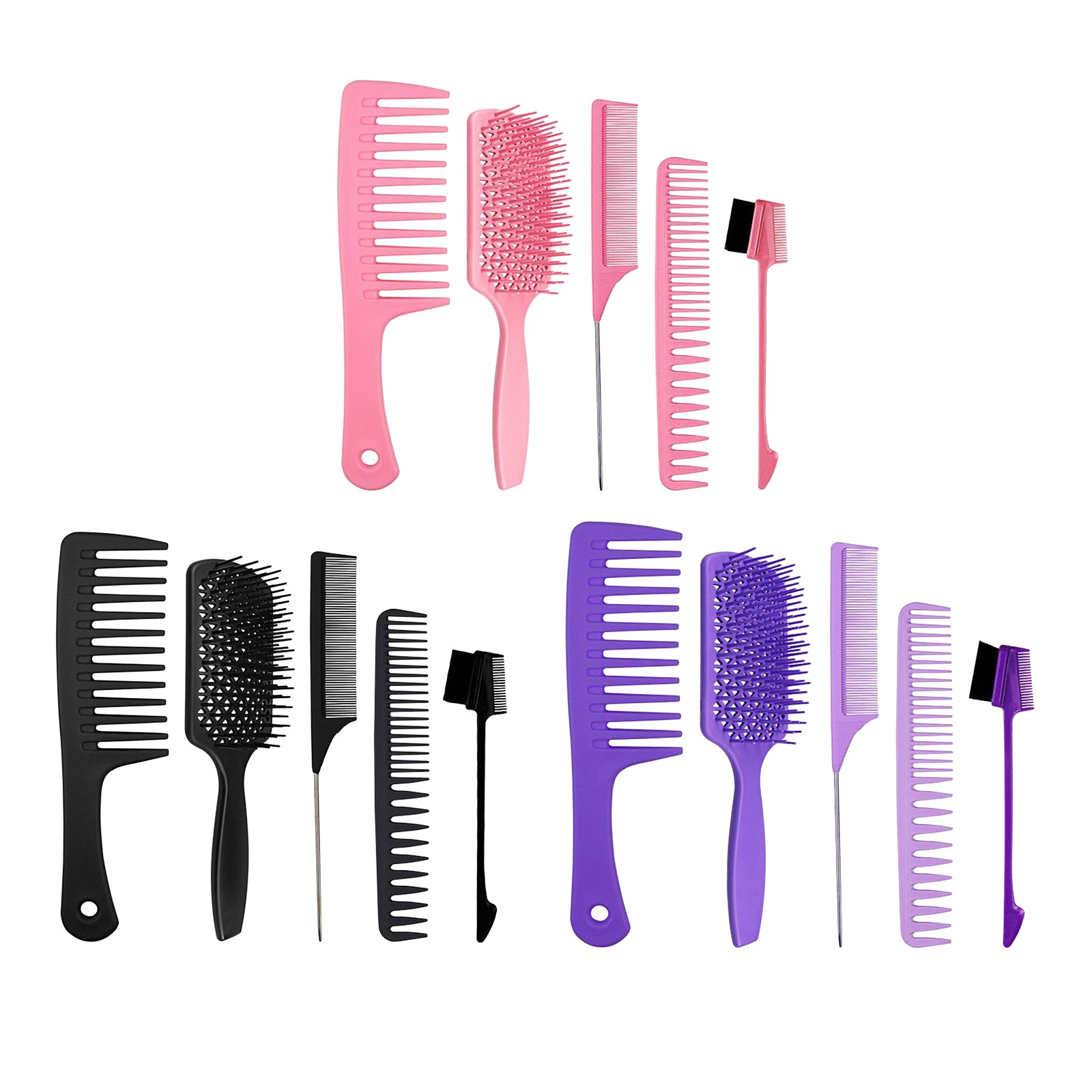 1Set Salon Hair Styling Plastic Barbers Brush Combs Set Black