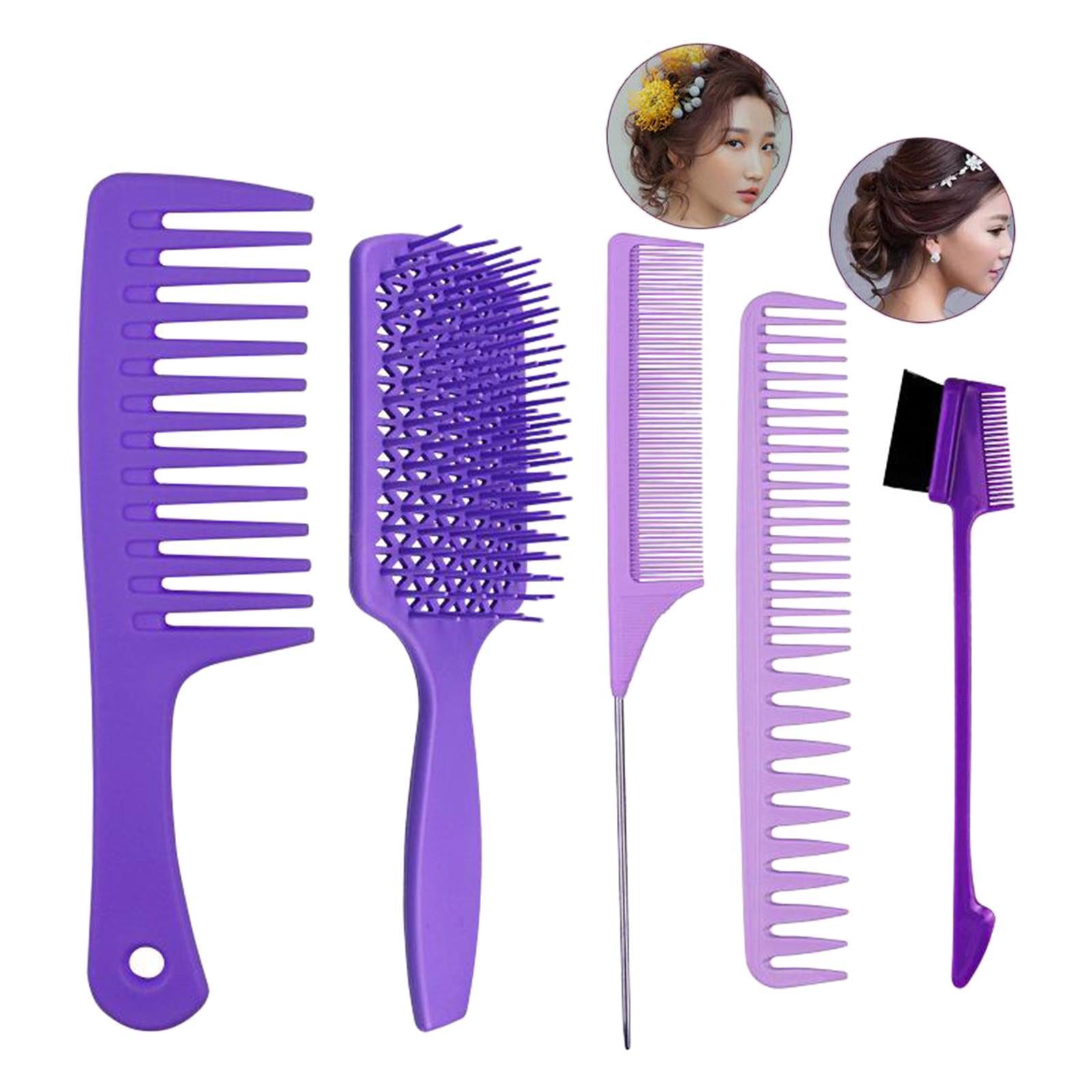 1Set Salon Hair Styling Plastic Barbers Brush Combs Set Purple