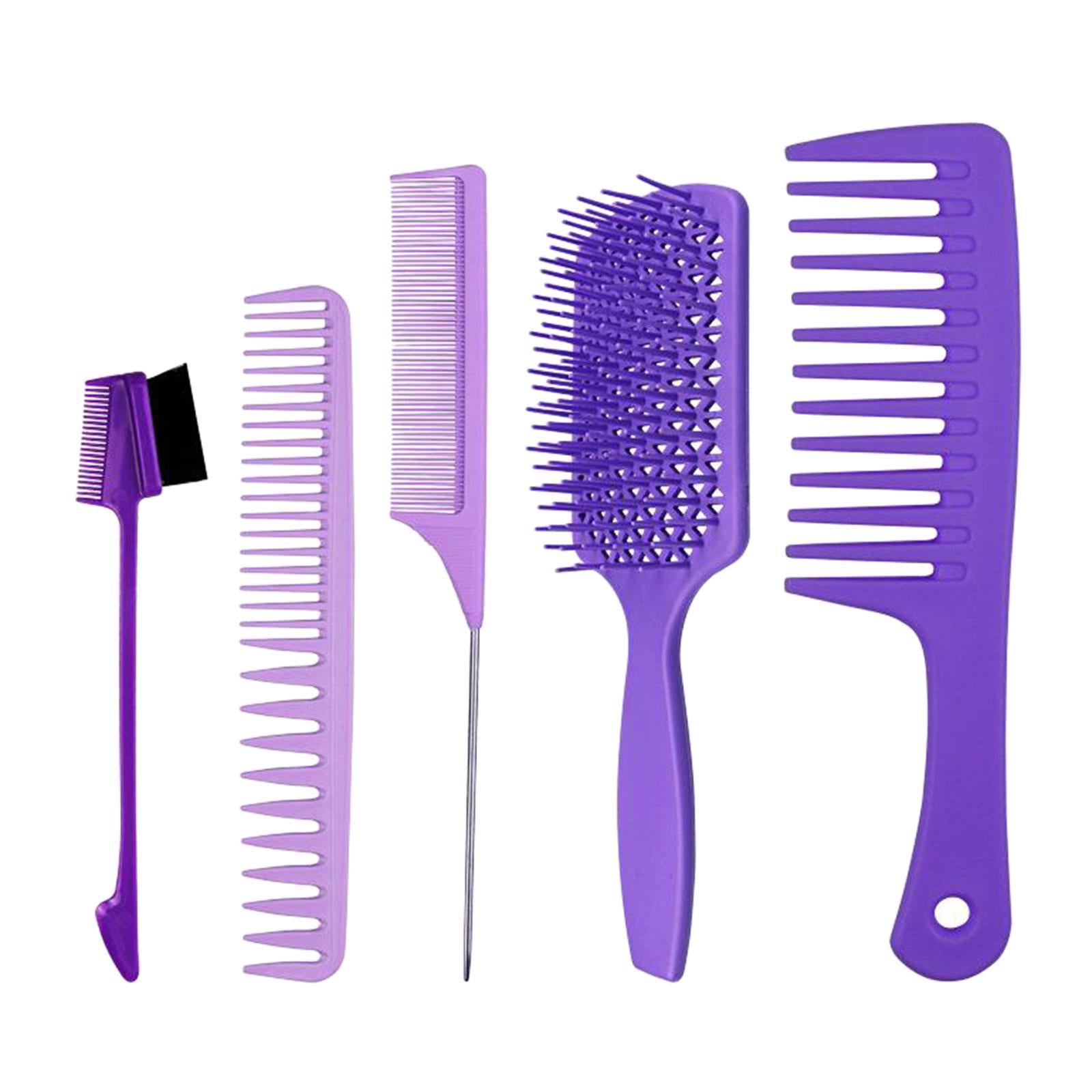 1Set Salon Hair Styling Plastic Barbers Brush Combs Set Purple