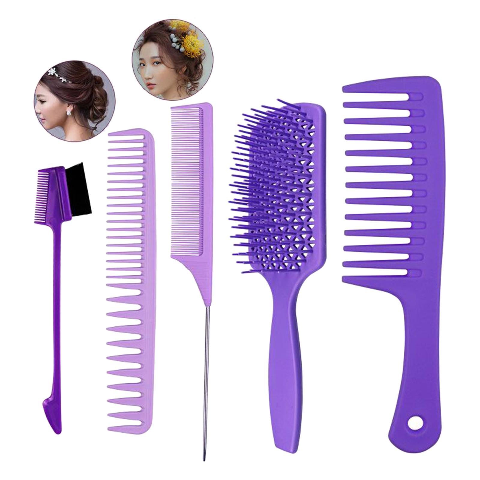 1Set Salon Hair Styling Plastic Barbers Brush Combs Set Purple