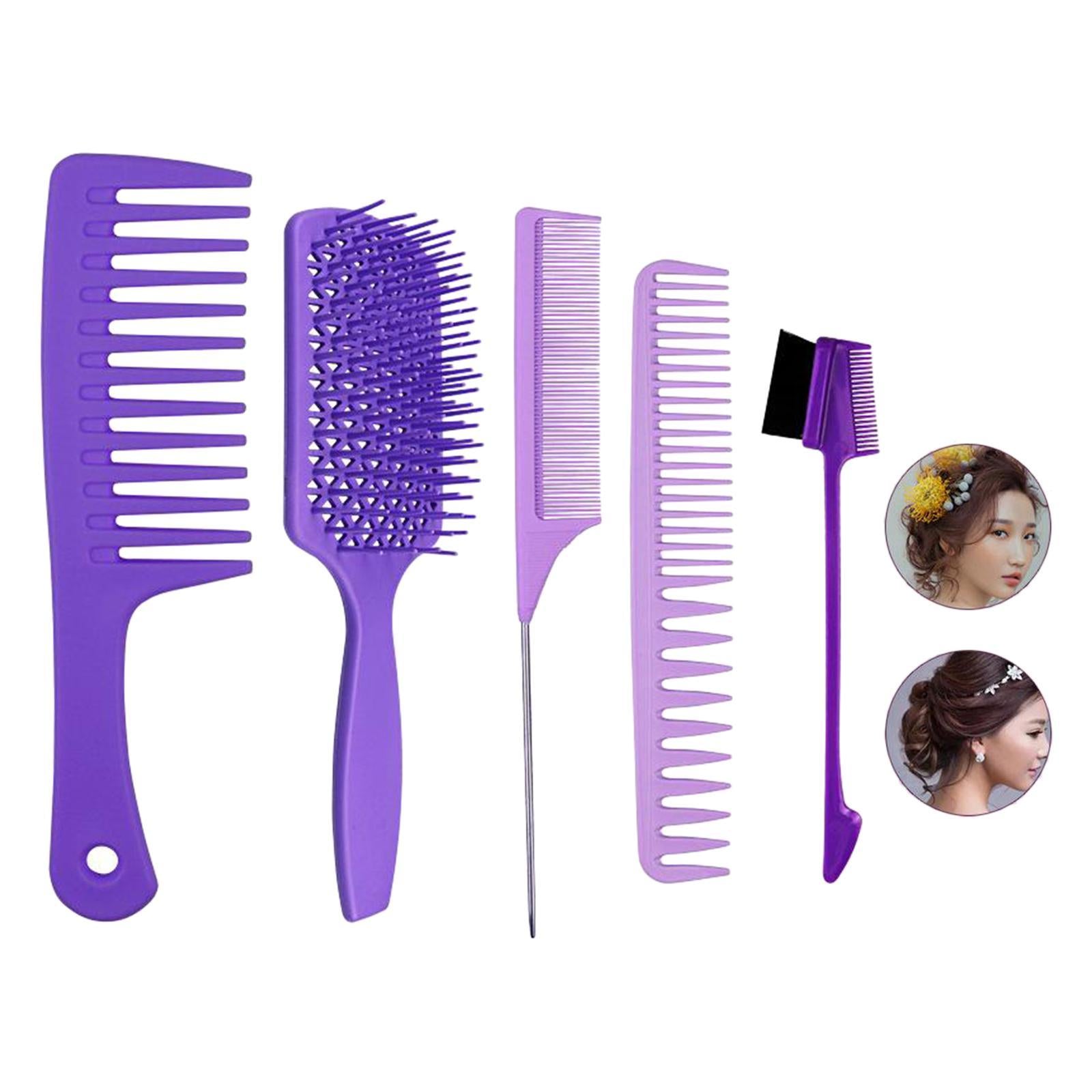 1Set Salon Hair Styling Plastic Barbers Brush Combs Set Purple