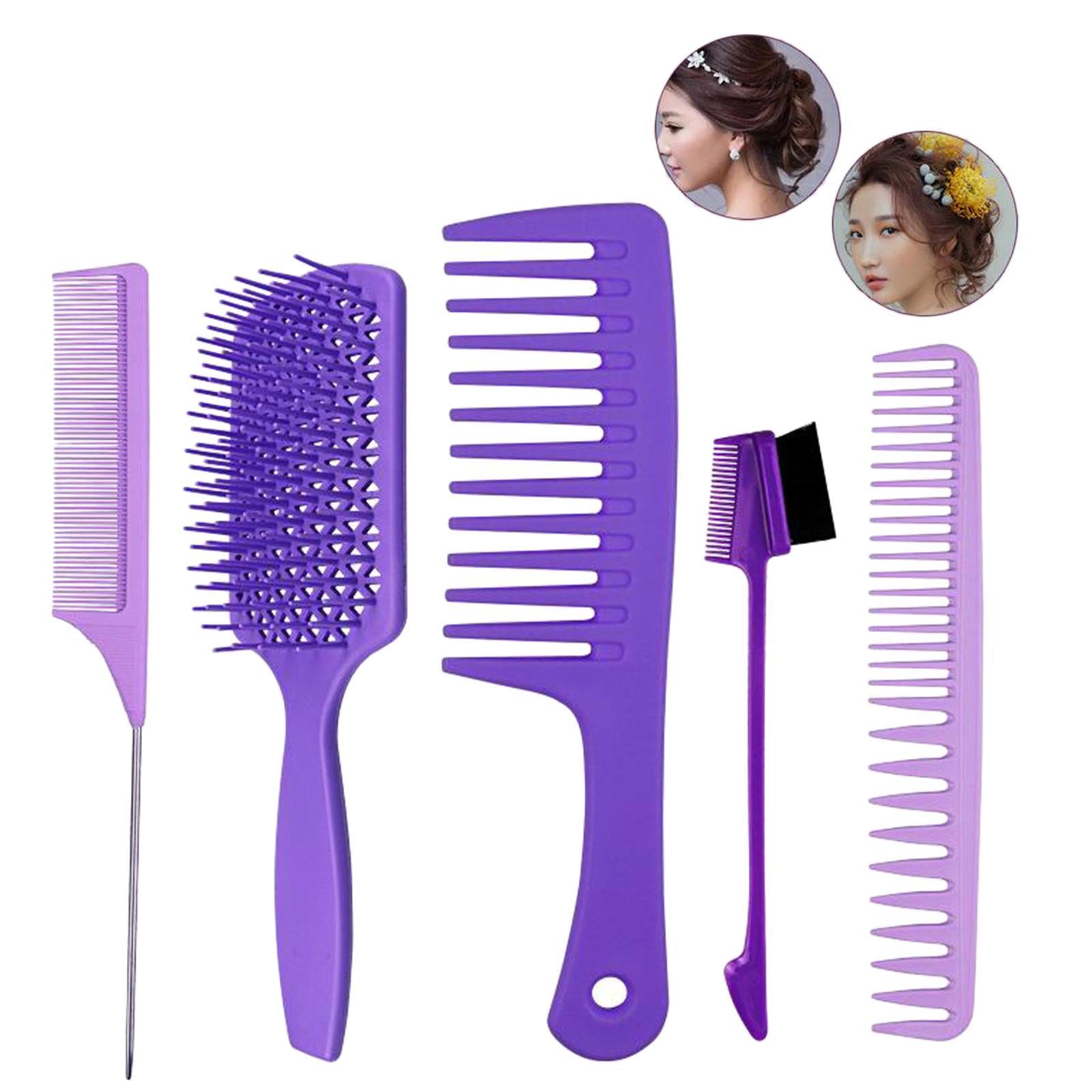 1Set Salon Hair Styling Plastic Barbers Brush Combs Set Purple