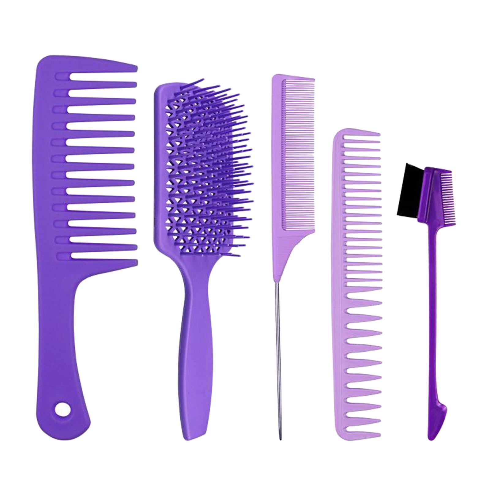 1Set Salon Hair Styling Plastic Barbers Brush Combs Set Purple