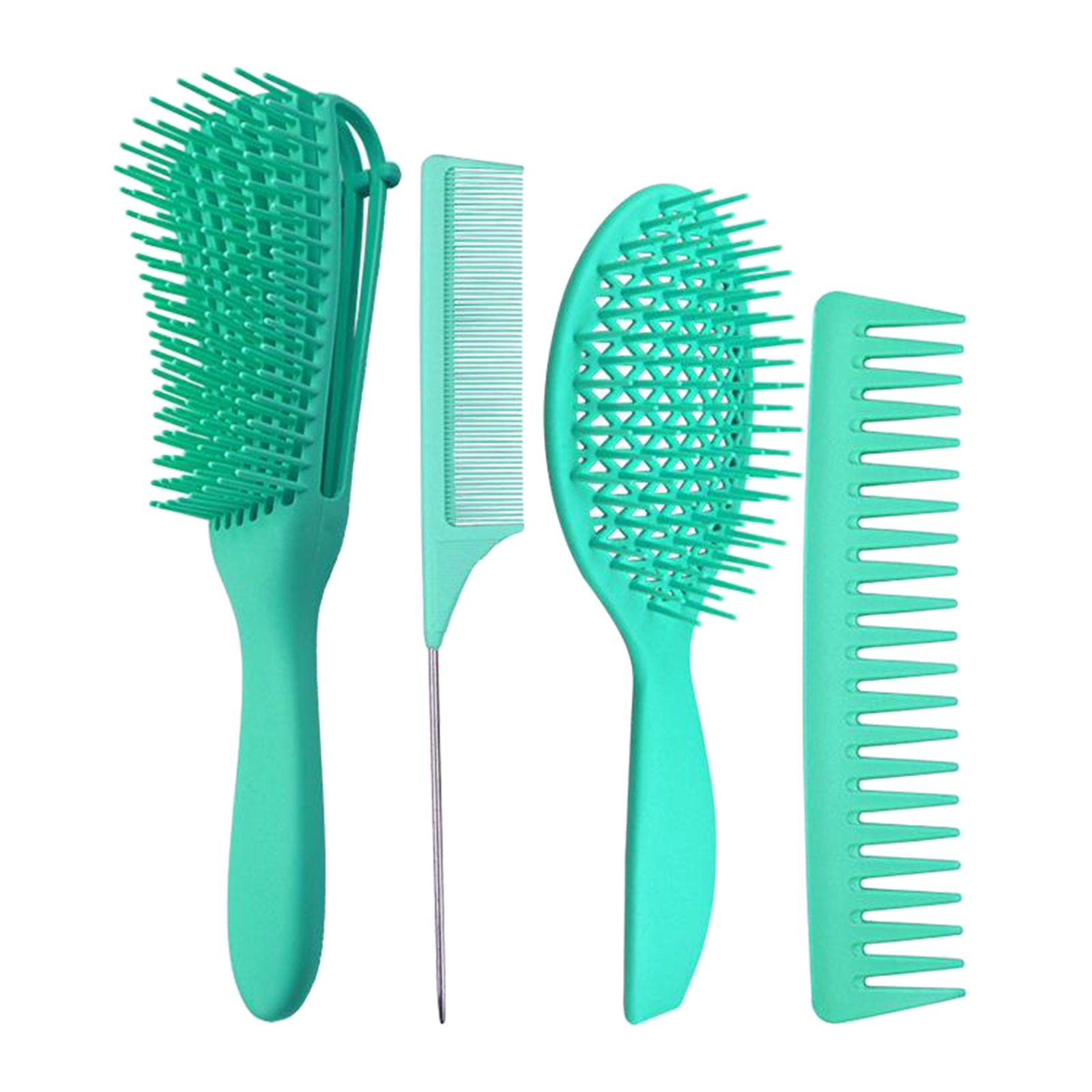 4x Salon Hair Styling Plastic Barbers Brush Combs Set for Long Hair Green