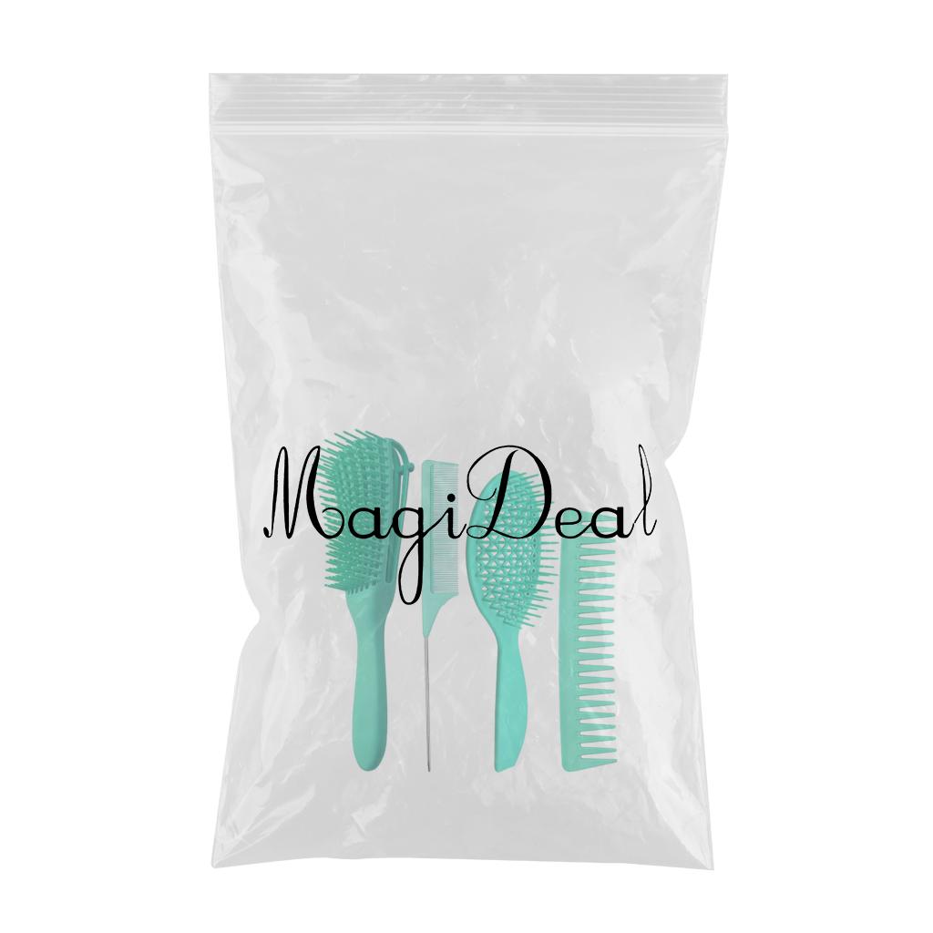 4x Salon Hair Styling Plastic Barbers Brush Combs Set for Long Hair Green