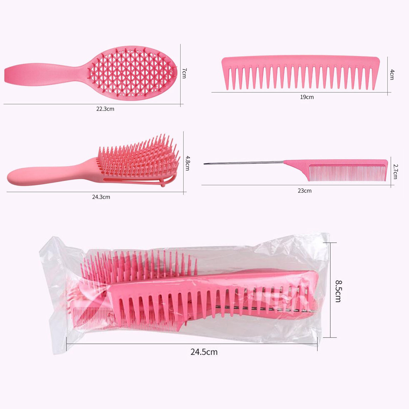 4x Salon Hair Styling Plastic Barbers Brush Combs Set for Long Hair Green