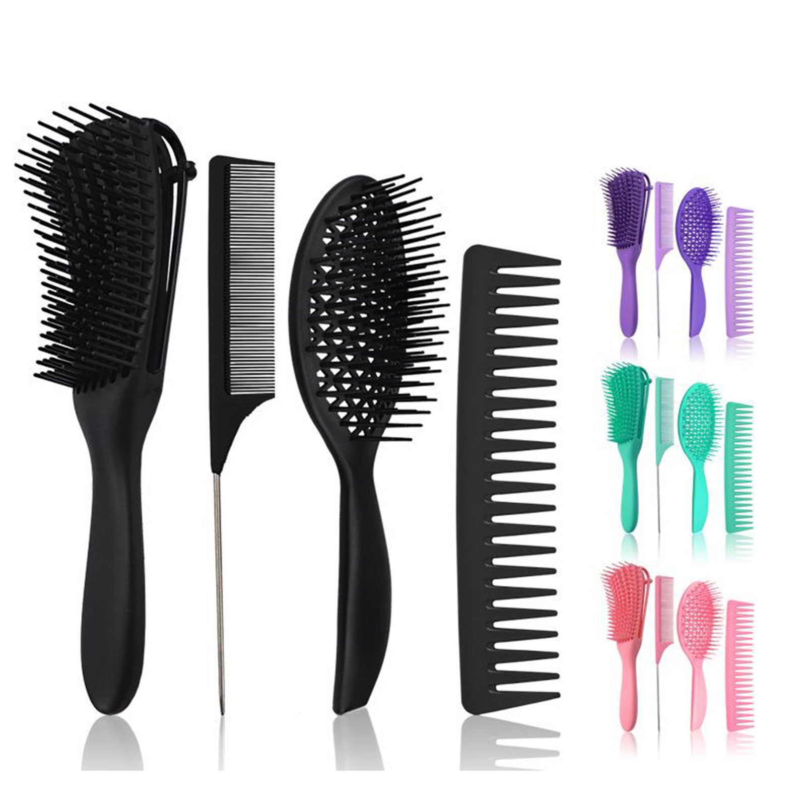 4x Salon Hair Styling Plastic Barbers Brush Combs Set for Long Hair Green