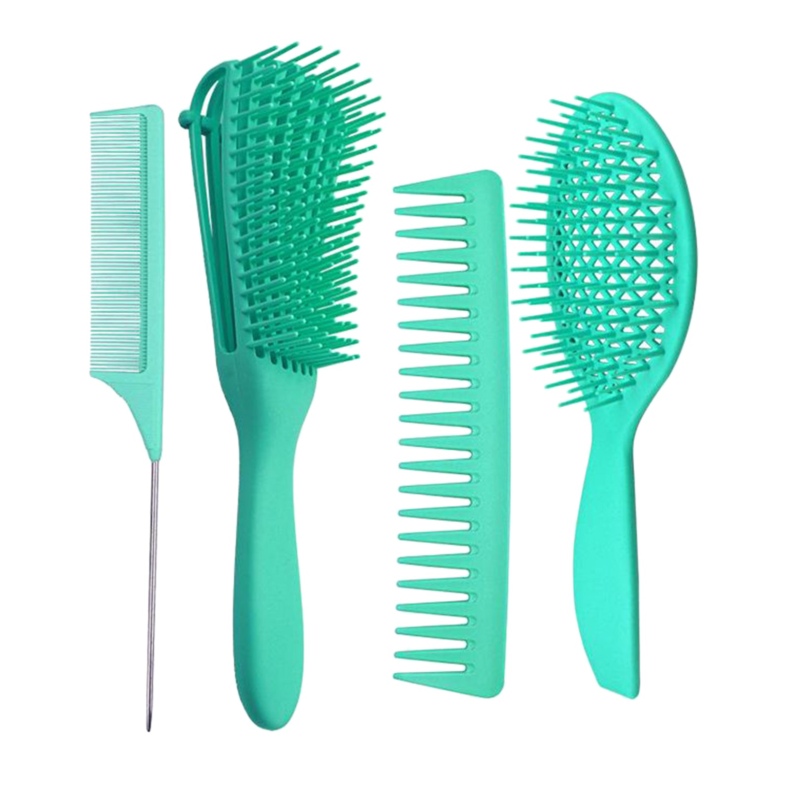 4x Salon Hair Styling Plastic Barbers Brush Combs Set for Long Hair Green