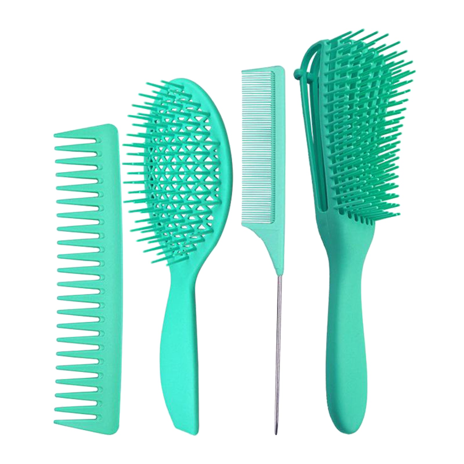 4x Salon Hair Styling Plastic Barbers Brush Combs Set for Long Hair Green